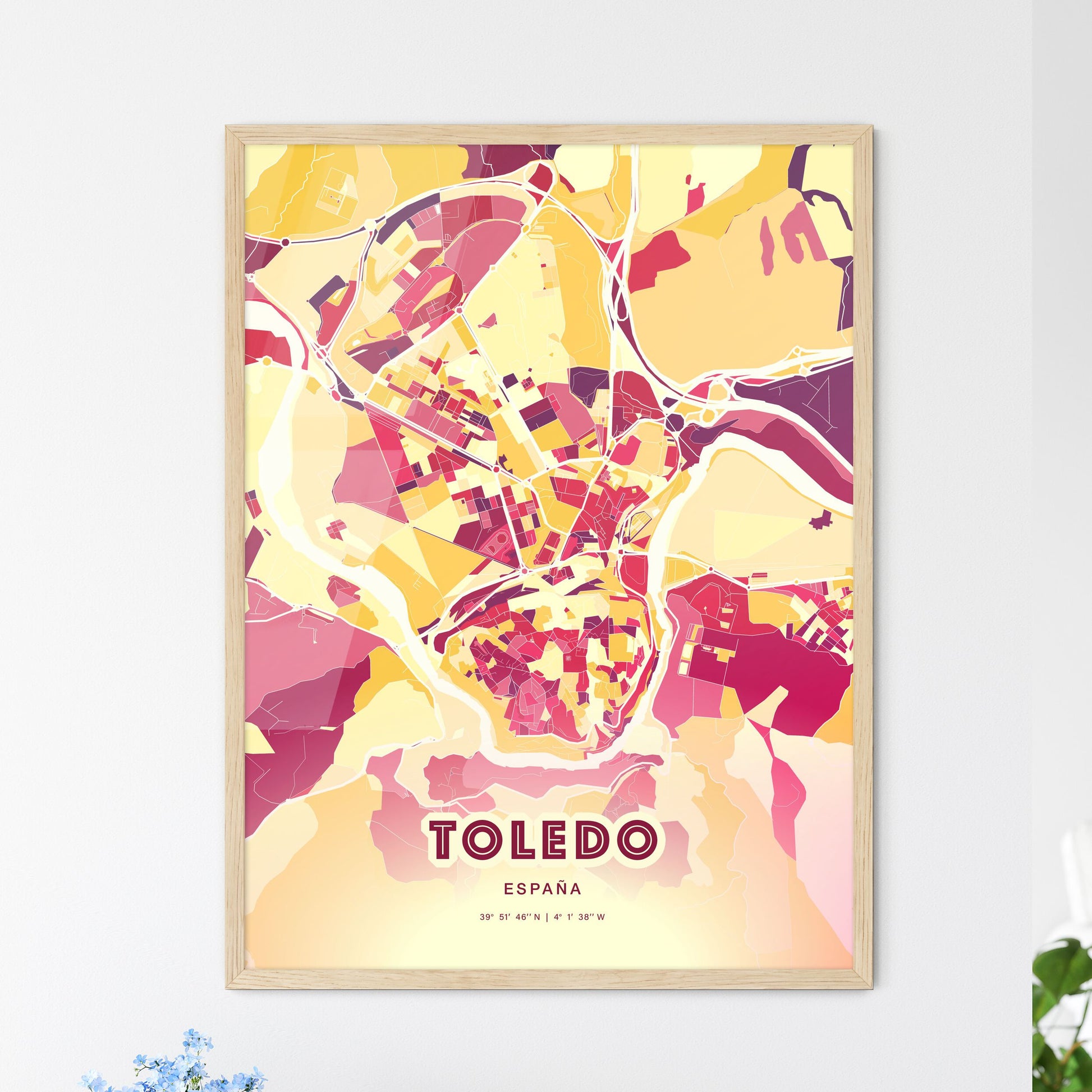 Colorful Toledo Spain Fine Art Map Hot Red