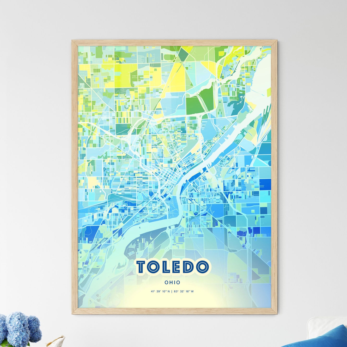 Colorful Toledo Ohio Fine Art Map Cool Blue