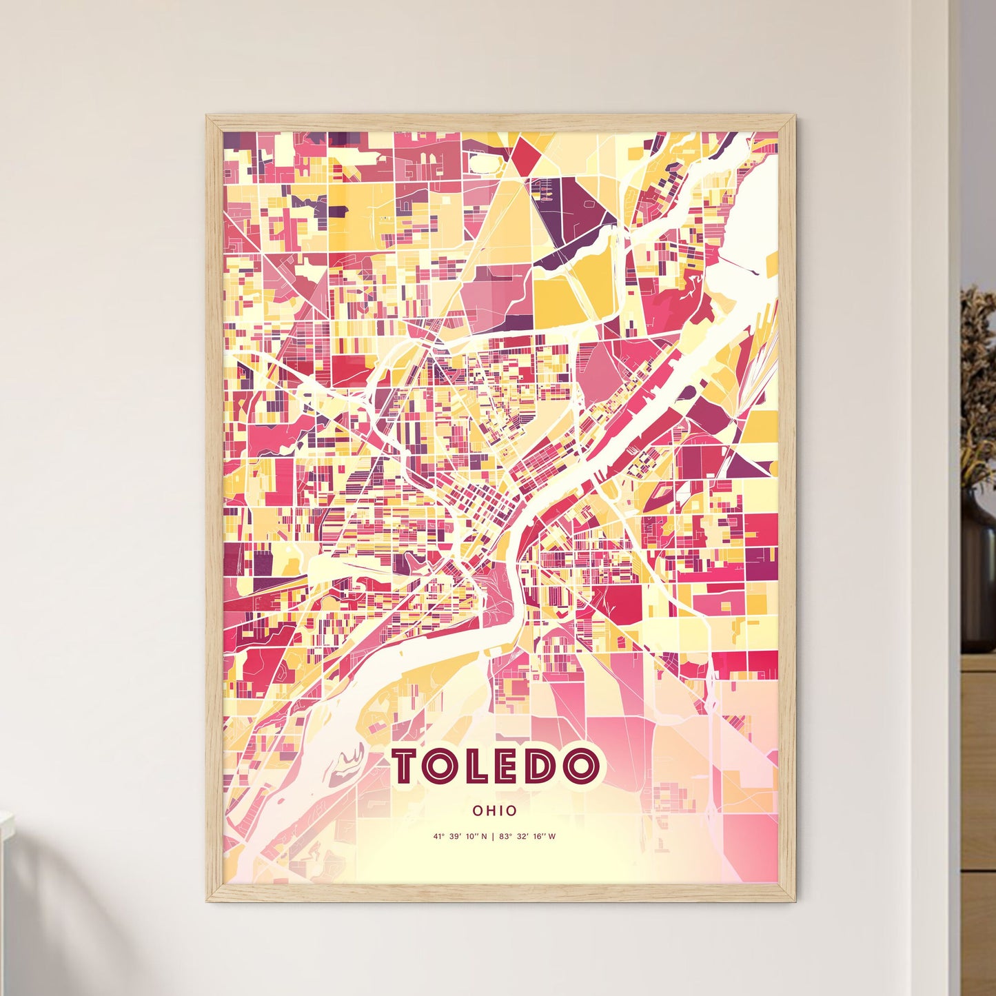 Colorful Toledo Ohio Fine Art Map Hot Red