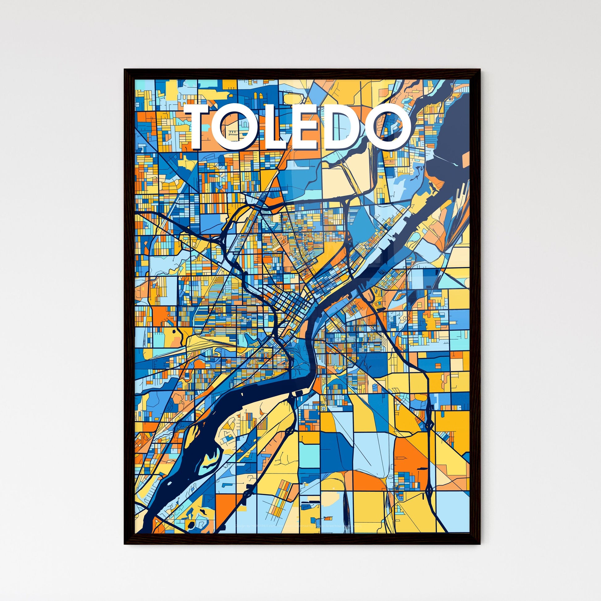 TOLEDO OHIO Vibrant Colorful Art Map Poster Blue Orange