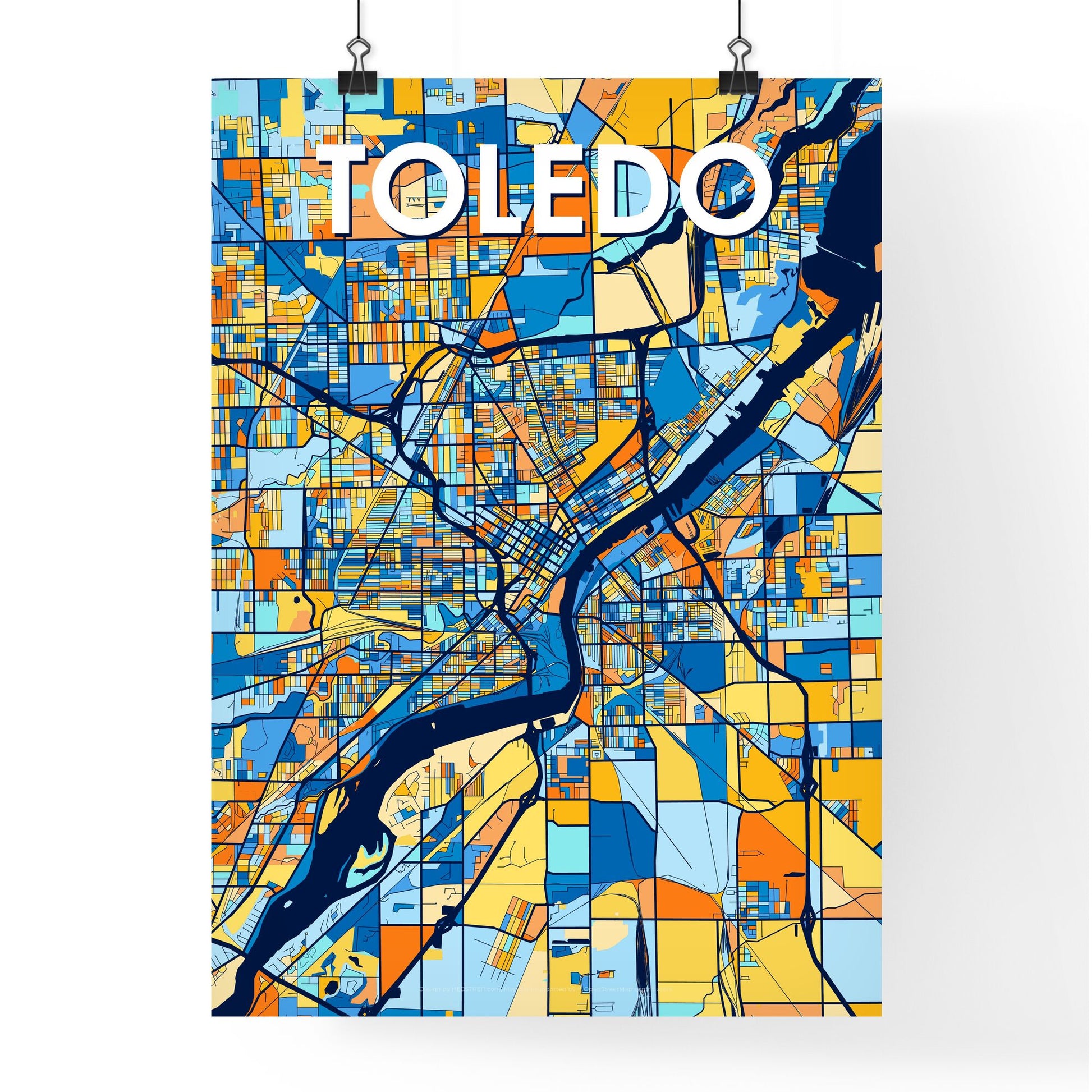 TOLEDO OHIO Vibrant Colorful Art Map Poster Blue Orange