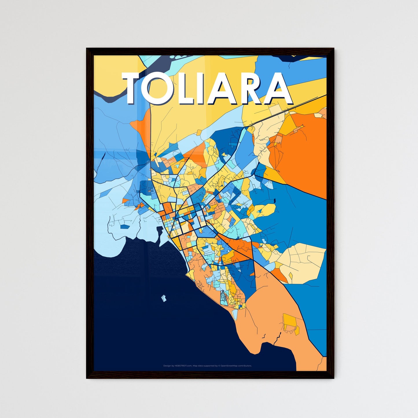 TOLIARA MADAGASCAR Vibrant Colorful Art Map Poster Blue Orange