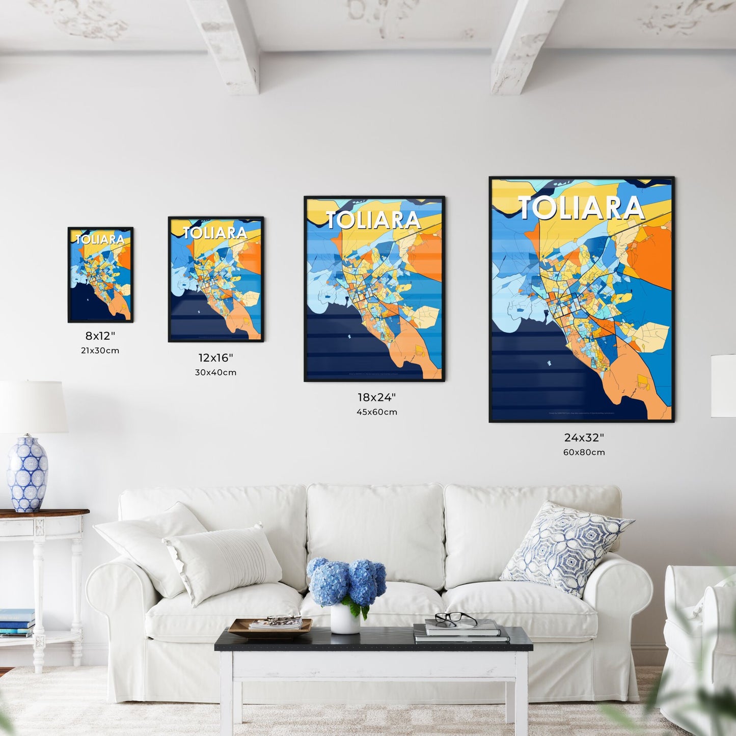 TOLIARA MADAGASCAR Vibrant Colorful Art Map Poster Blue Orange