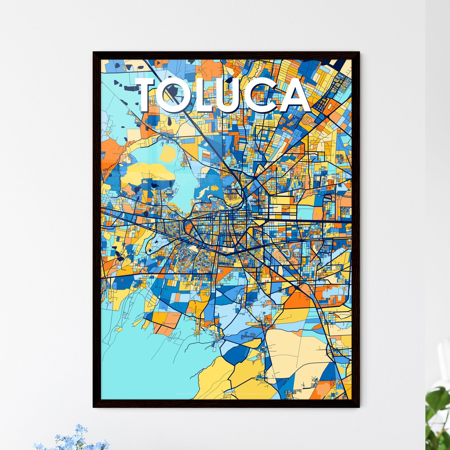 TOLUCA MEXICO Vibrant Colorful Art Map Poster Blue Orange