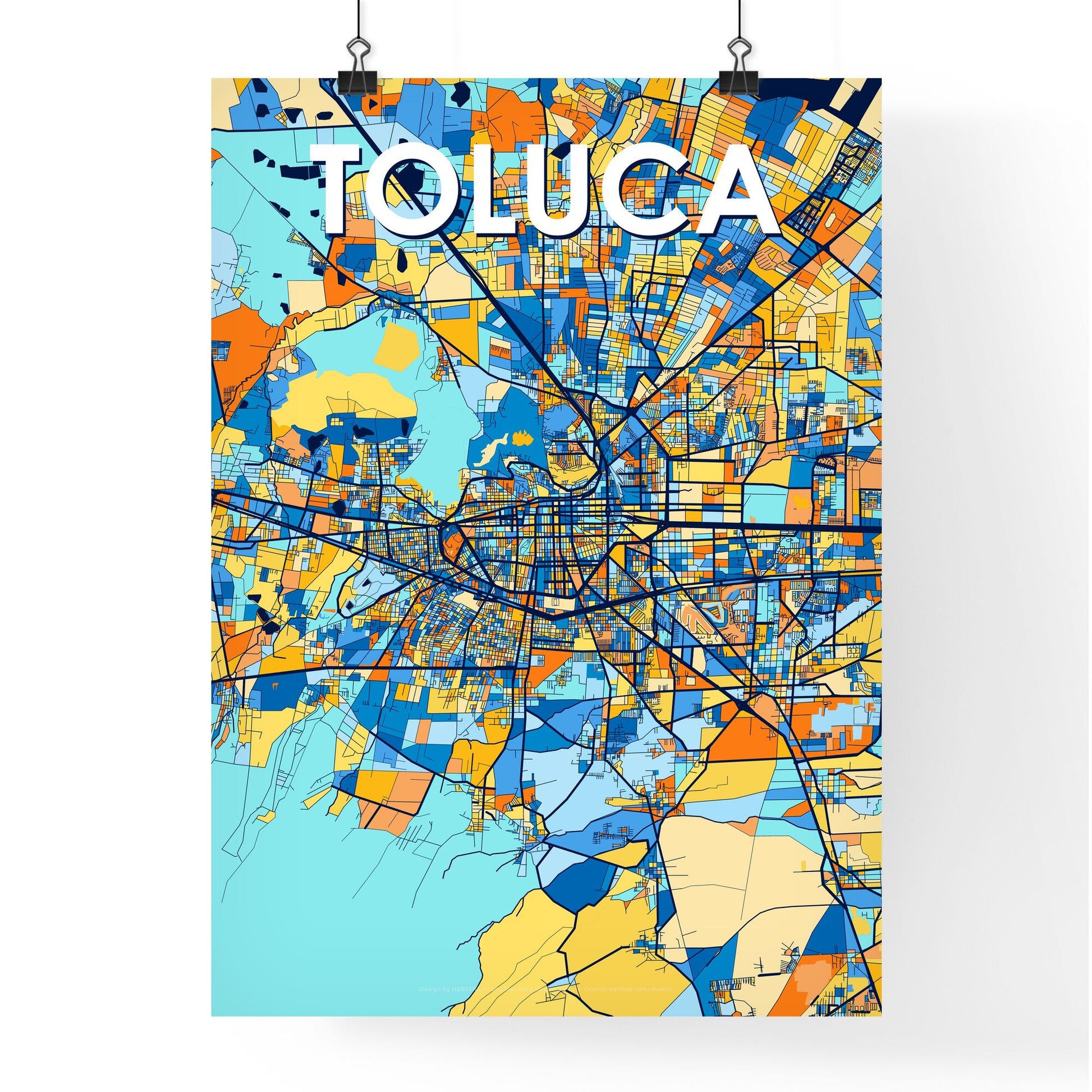 TOLUCA MEXICO Vibrant Colorful Art Map Poster Blue Orange