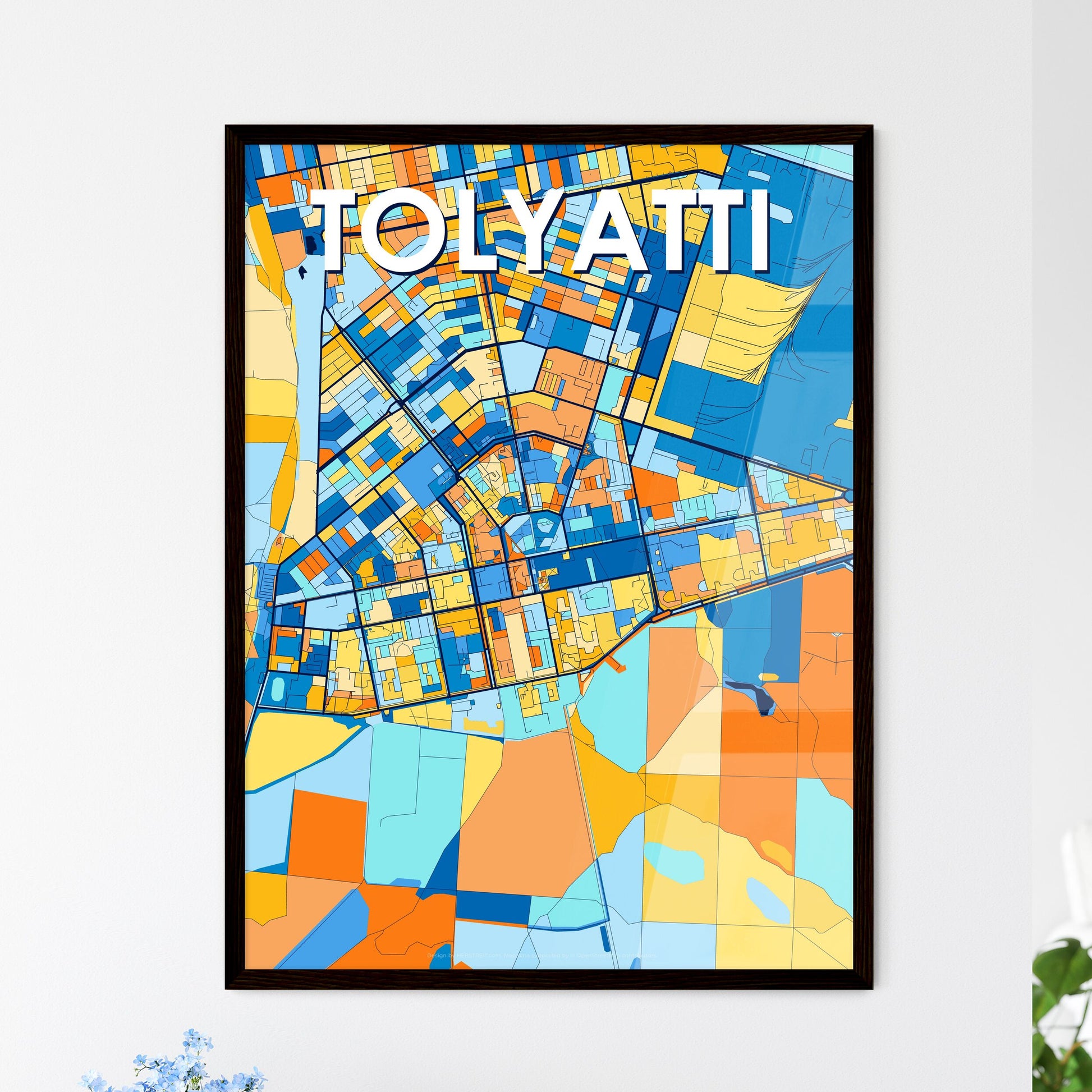 TOLYATTI RUSSIA Vibrant Colorful Art Map Poster Blue Orange