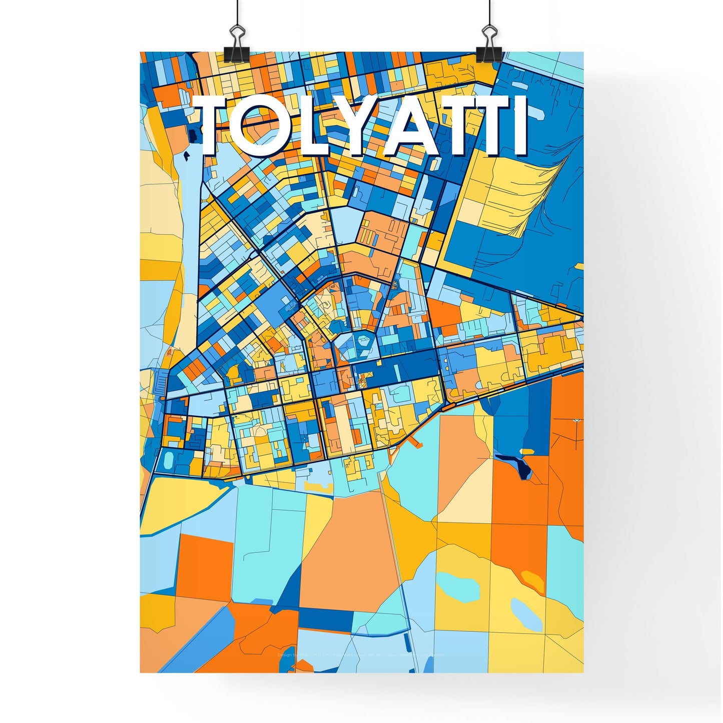 TOLYATTI RUSSIA Vibrant Colorful Art Map Poster Blue Orange