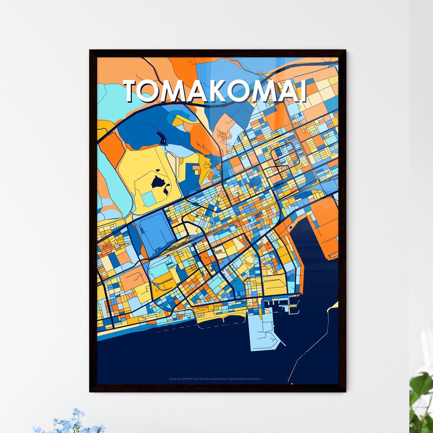 TOMAKOMAI JAPAN Vibrant Colorful Art Map Poster Blue Orange