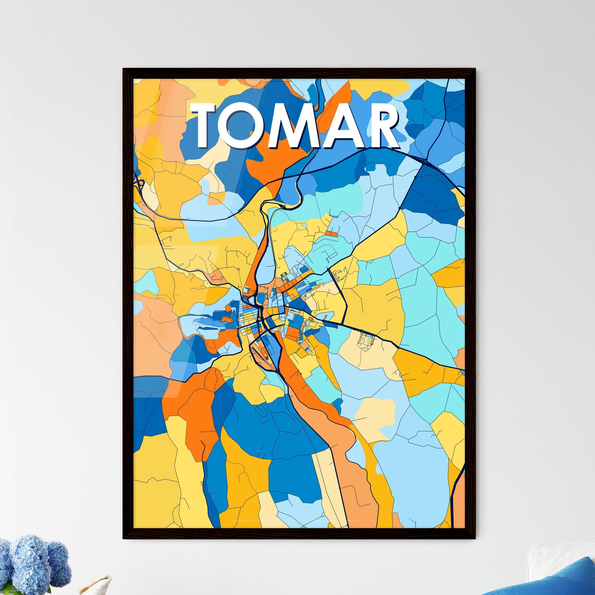 TOMAR PORTUGAL Vibrant Colorful Art Map Poster Blue Orange