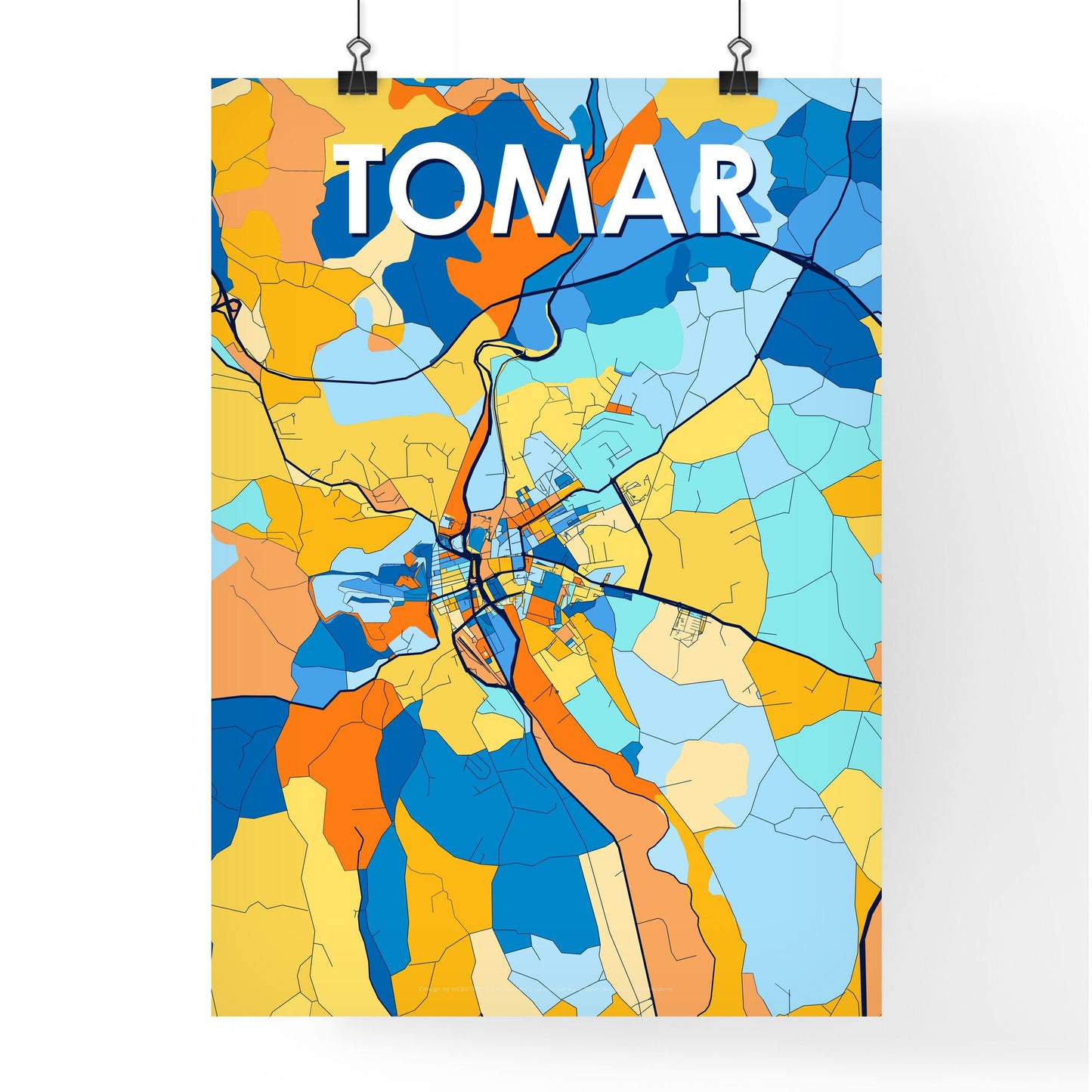 TOMAR PORTUGAL Vibrant Colorful Art Map Poster Blue Orange