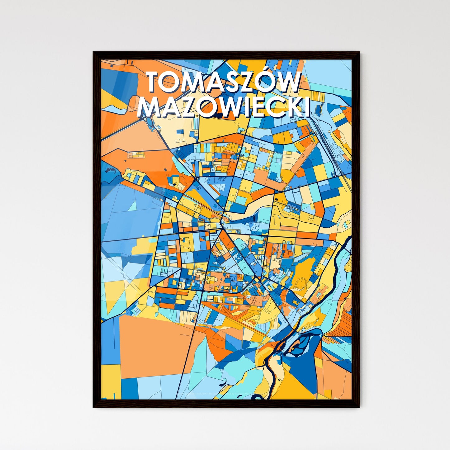 TOMASZÓW MAZOWIECKI POLAND Vibrant Colorful Art Map Poster Blue Orange