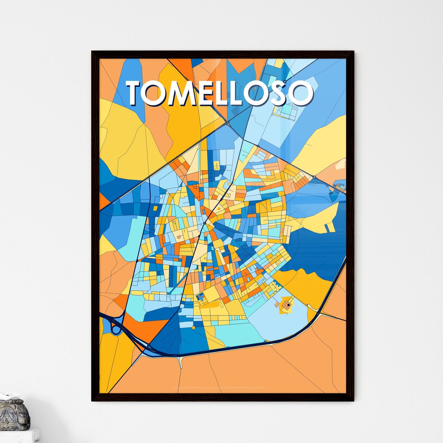 TOMELLOSO SPAIN Vibrant Colorful Art Map Poster Blue Orange