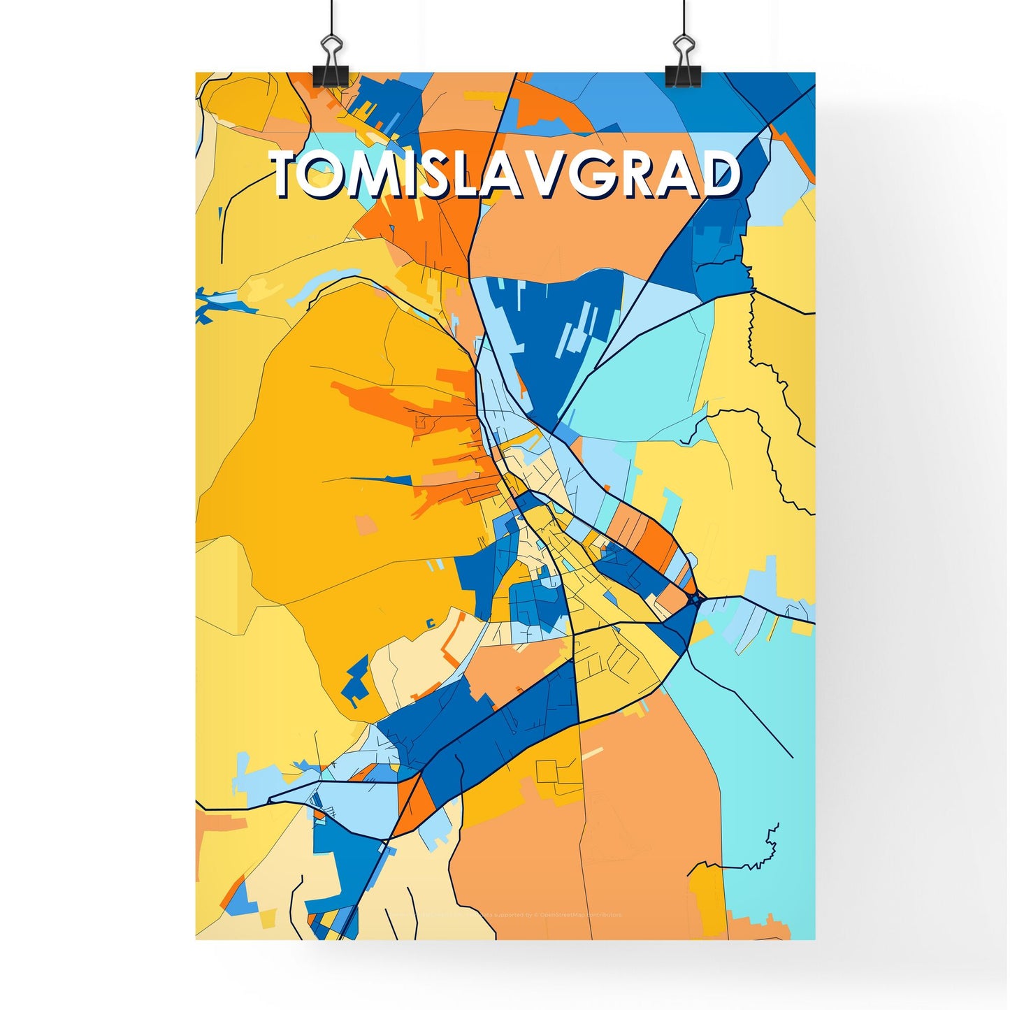 TOMISLAVGRAD BOSNIA AND HERZEGOVINA Vibrant Colorful Art Map Poster Blue Orange