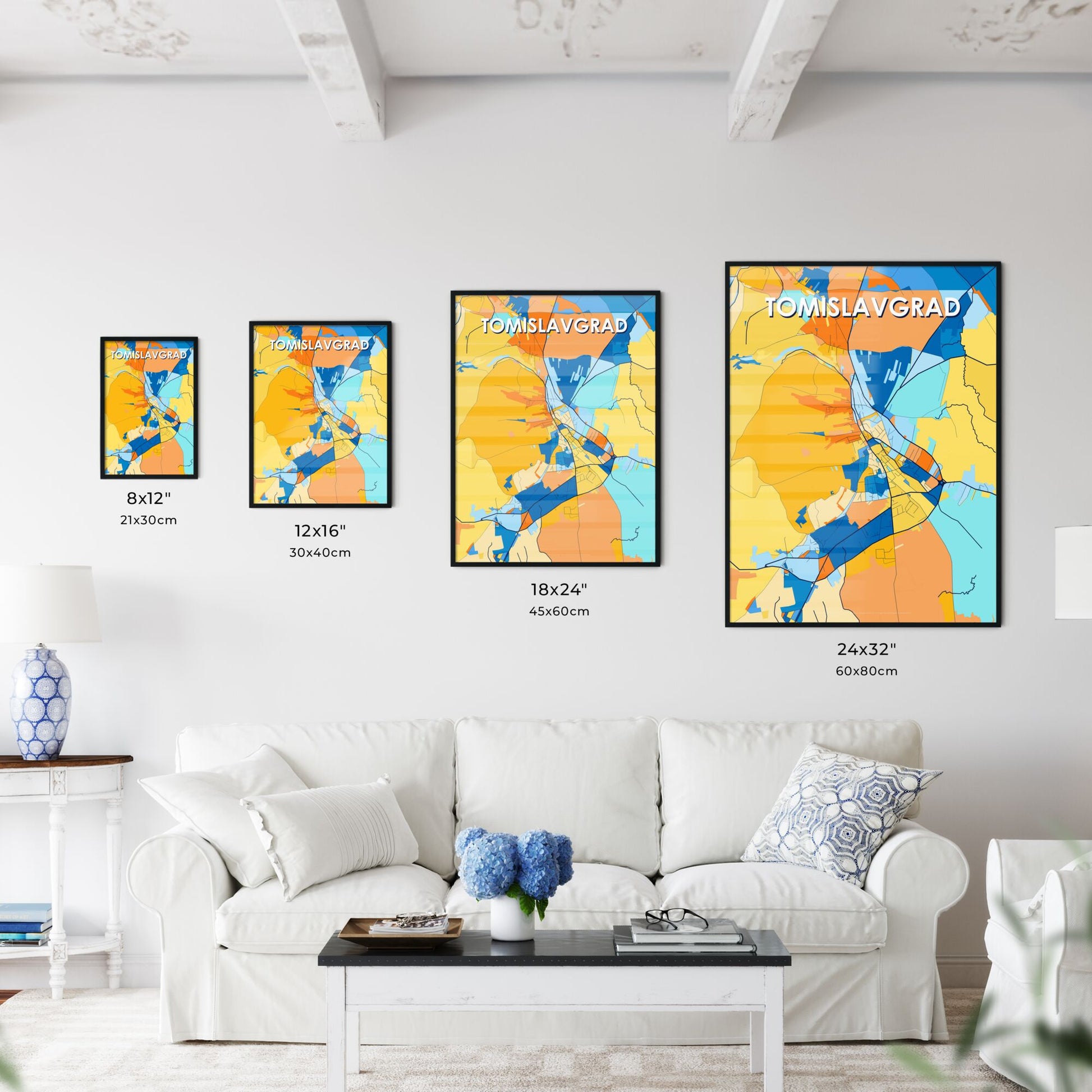 TOMISLAVGRAD BOSNIA AND HERZEGOVINA Vibrant Colorful Art Map Poster Blue Orange