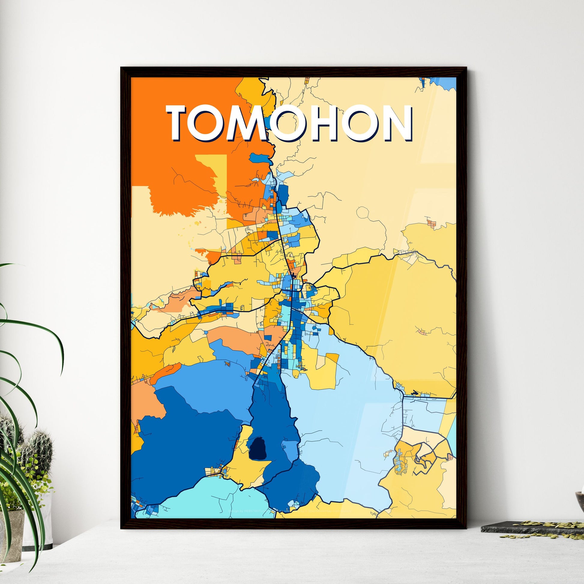 TOMOHON INDONESIA Vibrant Colorful Art Map Poster Blue Orange