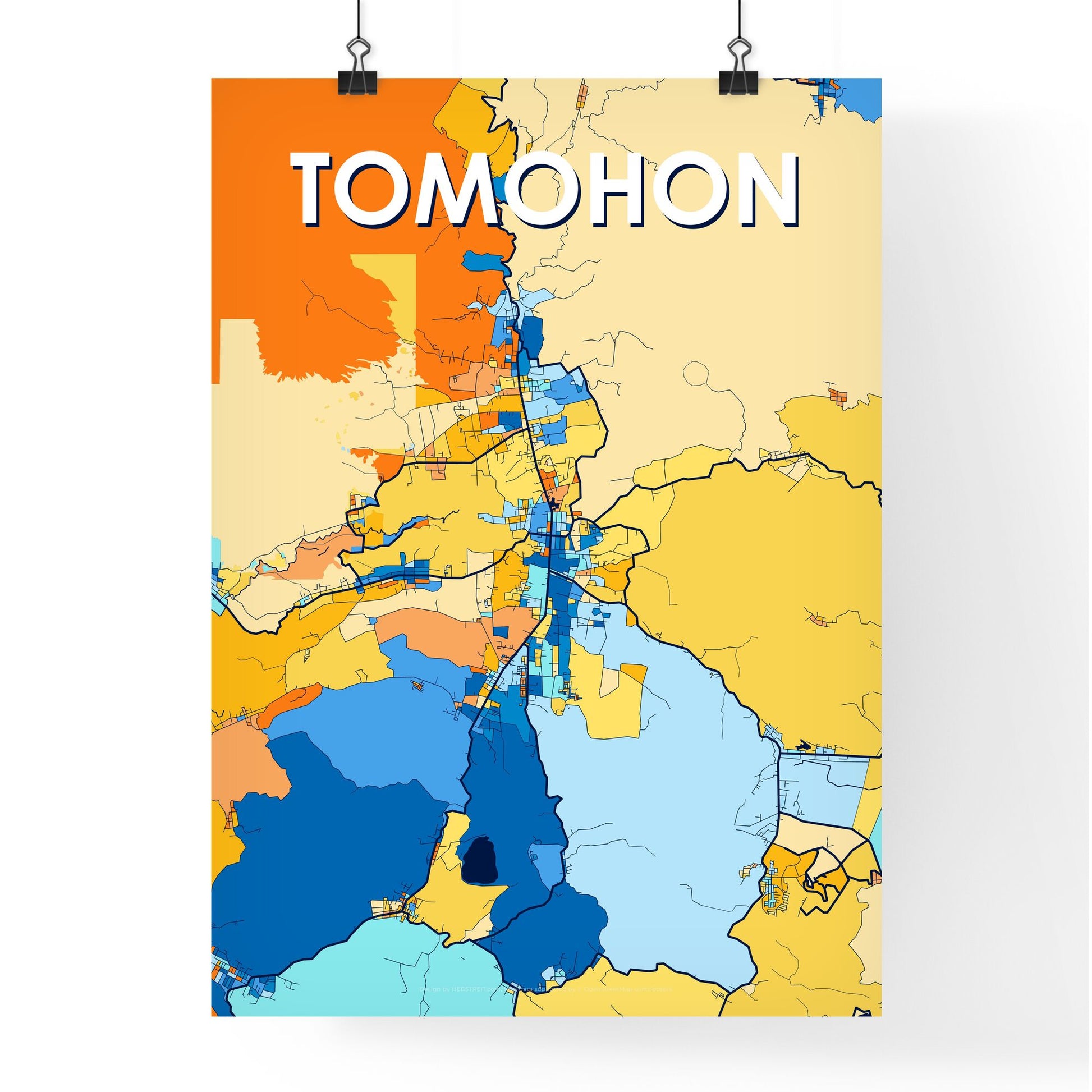 TOMOHON INDONESIA Vibrant Colorful Art Map Poster Blue Orange