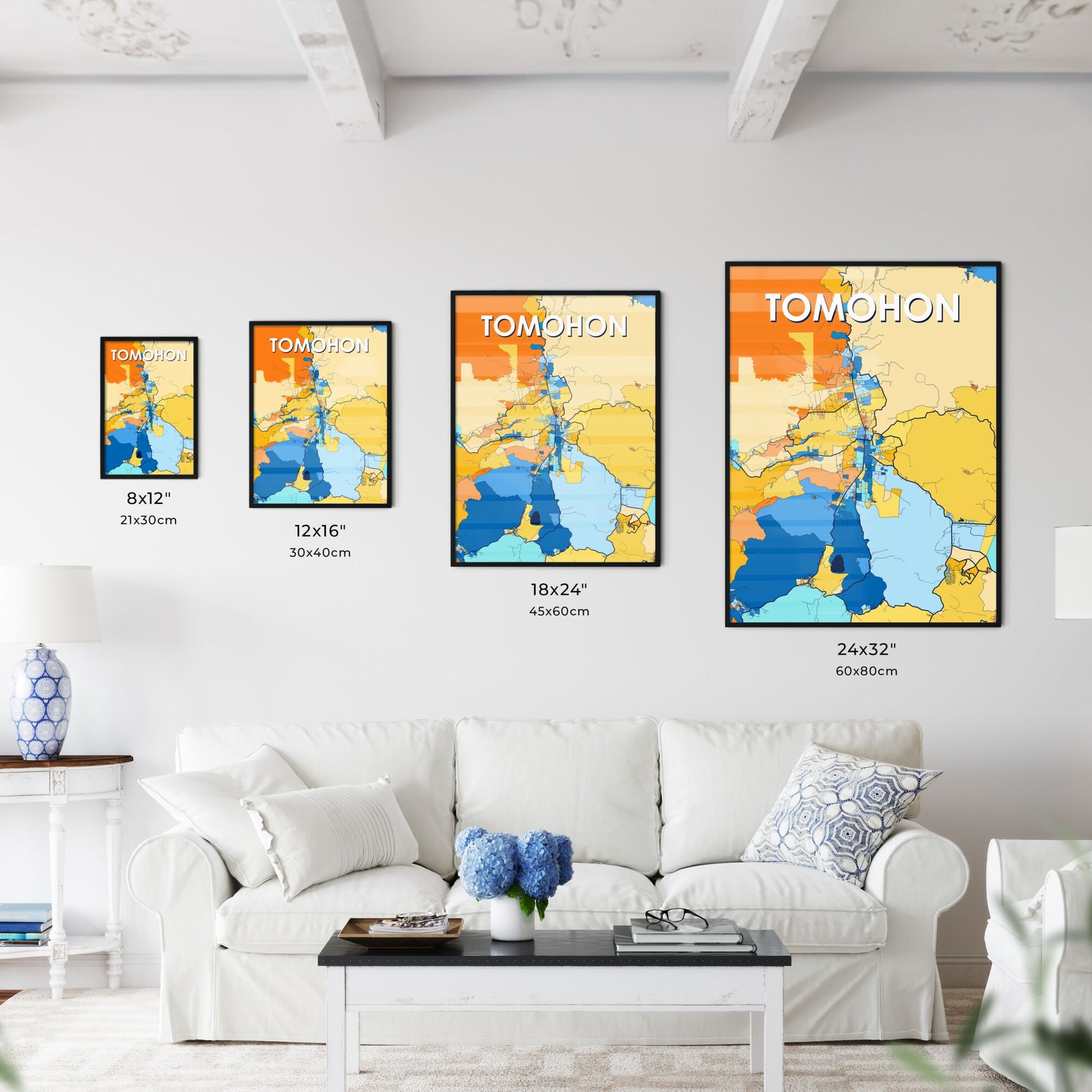 TOMOHON INDONESIA Vibrant Colorful Art Map Poster Blue Orange