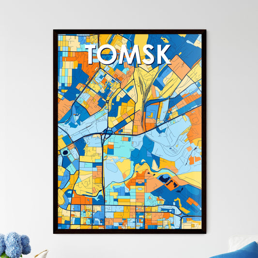 TOMSK RUSSIA Vibrant Colorful Art Map Poster Blue Orange