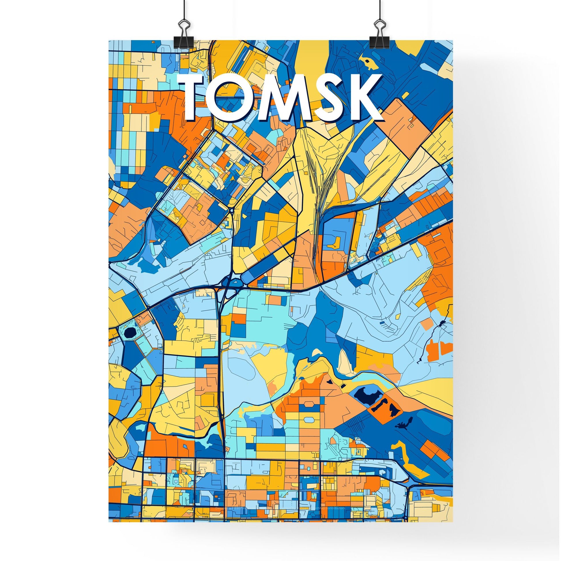 TOMSK RUSSIA Vibrant Colorful Art Map Poster Blue Orange