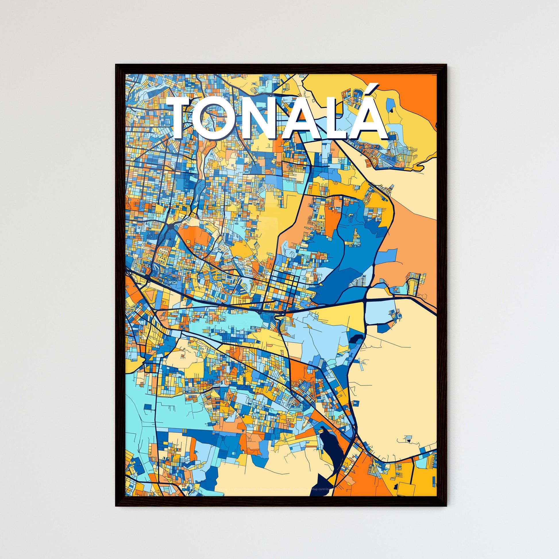 TONALÁ MEXICO Vibrant Colorful Art Map Poster Blue Orange