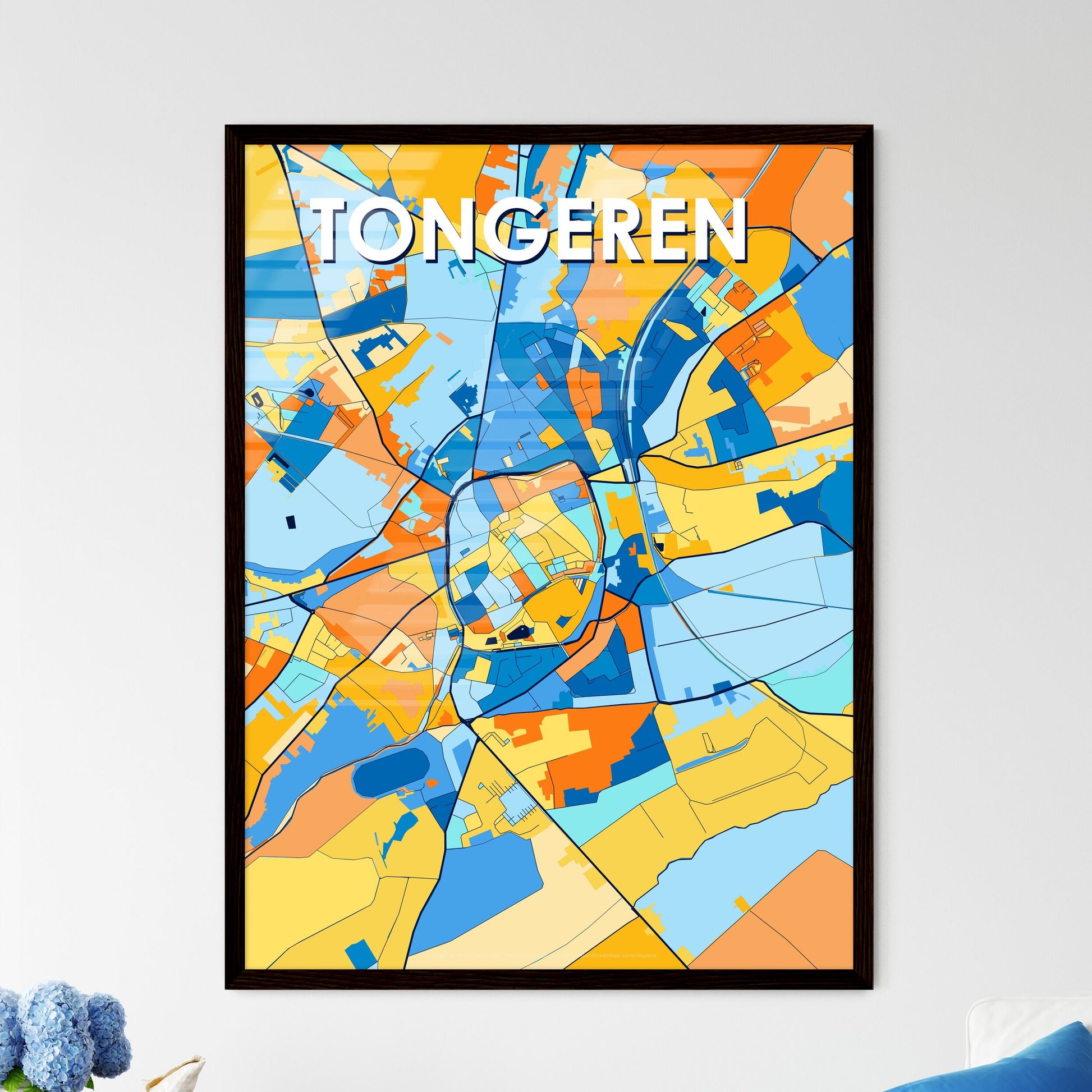 TONGEREN BELGIUM Vibrant Colorful Art Map Poster Blue Orange