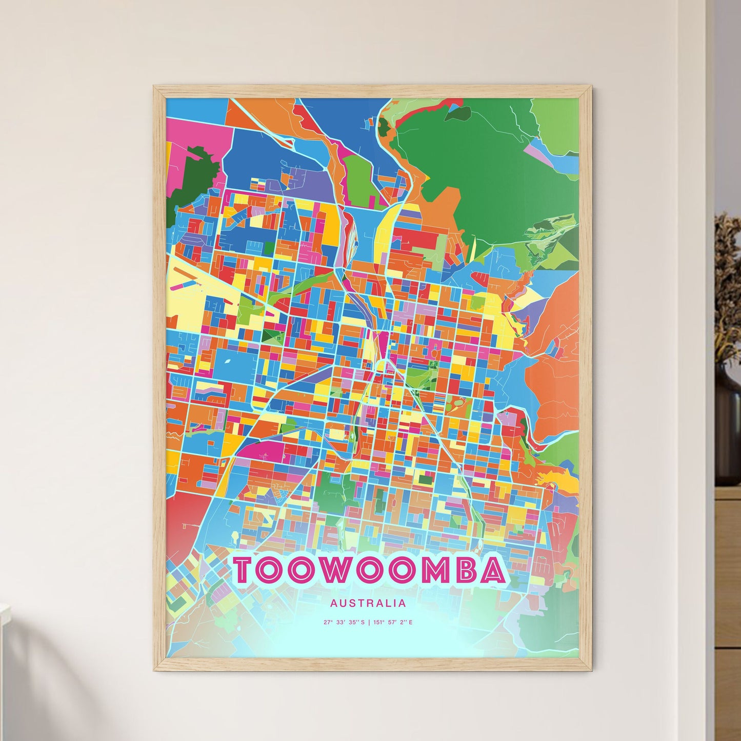 Colorful Toowoomba Australia Fine Art Map Crazy Colors