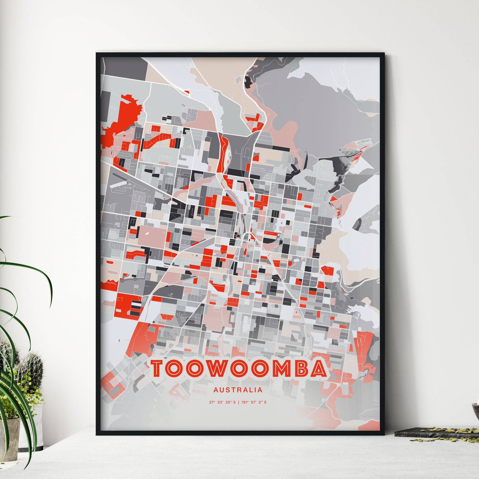 Colorful Toowoomba Australia Fine Art Map Modern Expressive