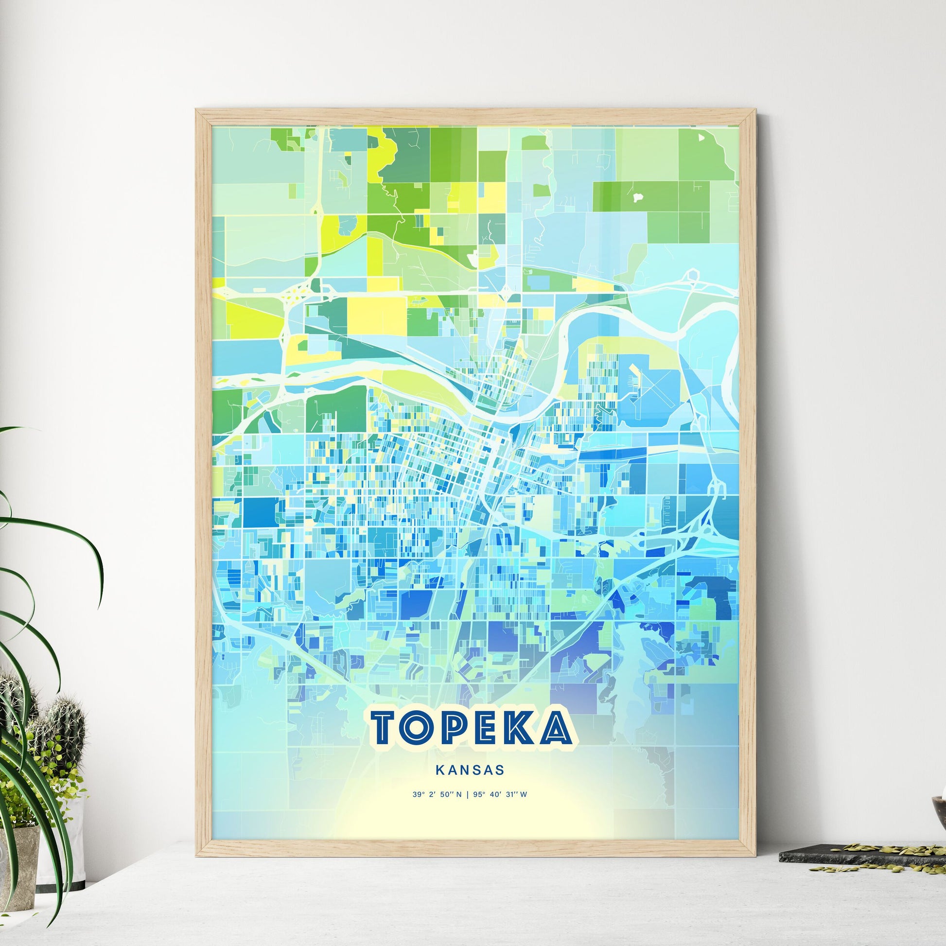 Colorful Topeka Kansas Fine Art Map Cool Blue