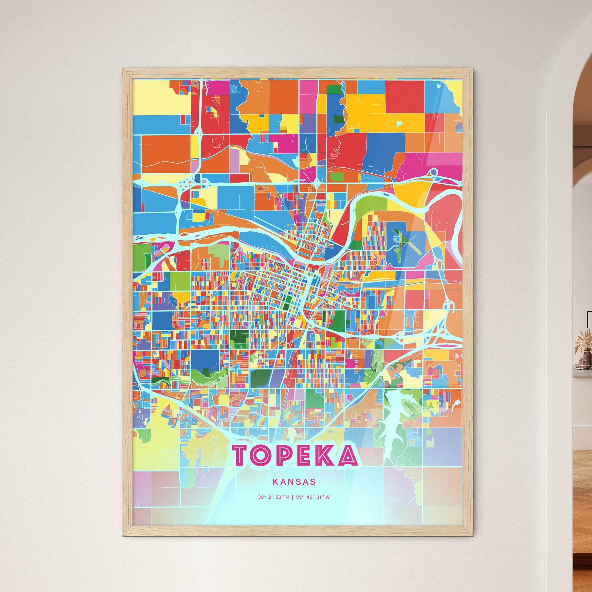 Colorful Topeka Kansas Fine Art Map Crazy Colors