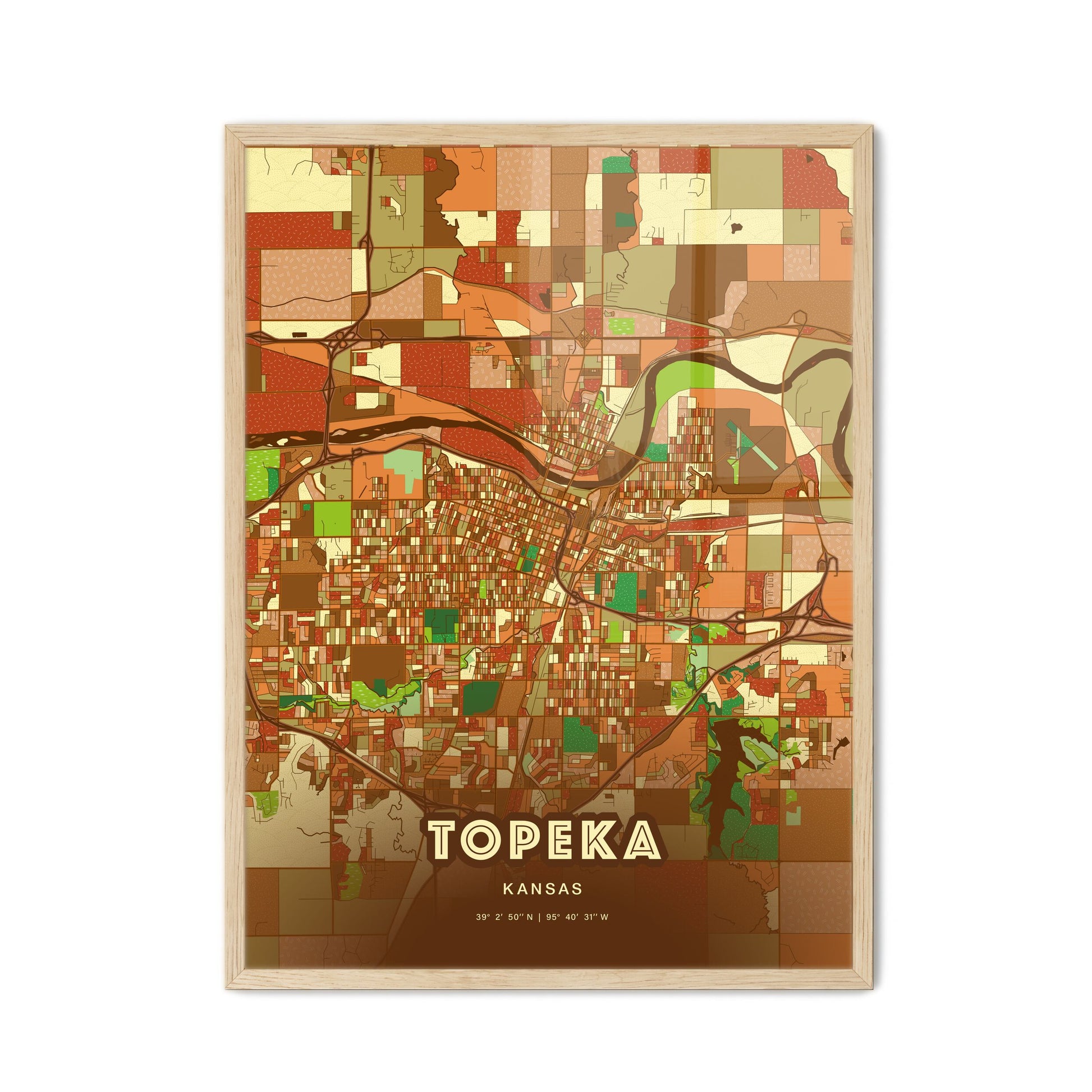 Colorful Topeka Kansas Fine Art Map Farmhouse