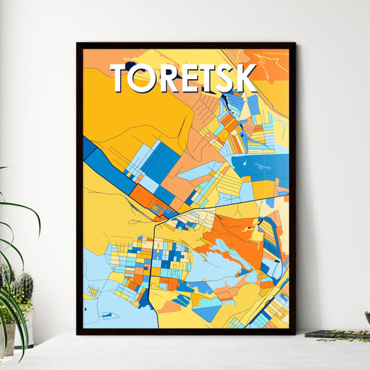 TORETSK UKRAINE Vibrant Colorful Art Map Poster Blue Orange