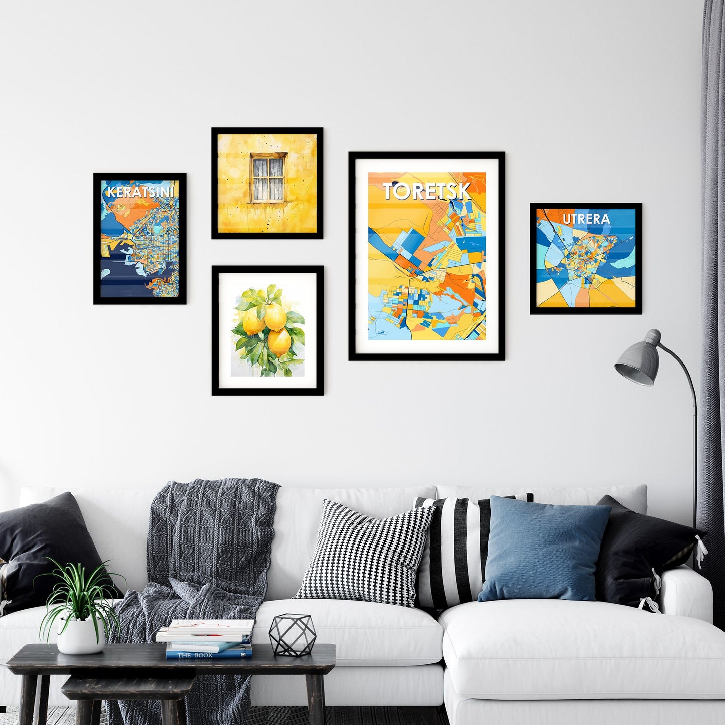 TORETSK UKRAINE Vibrant Colorful Art Map Poster Blue Orange