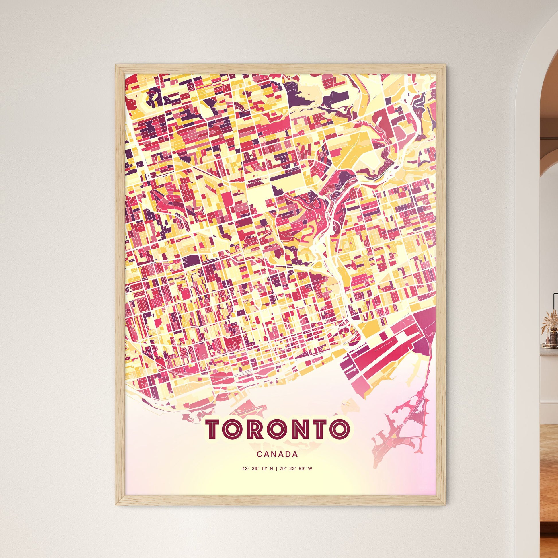 Colorful Toronto Canada Fine Art Map Hot Red