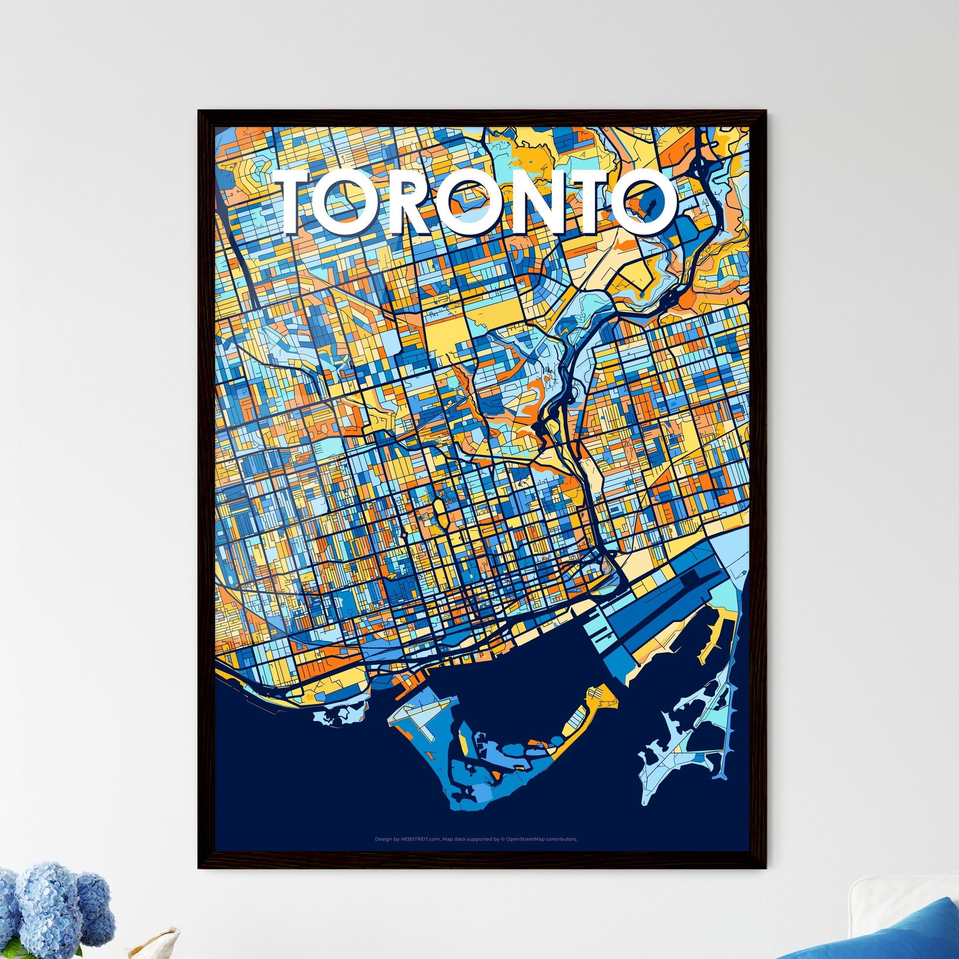 TORONTO CANADA Vibrant Colorful Art Map Poster Blue Orange