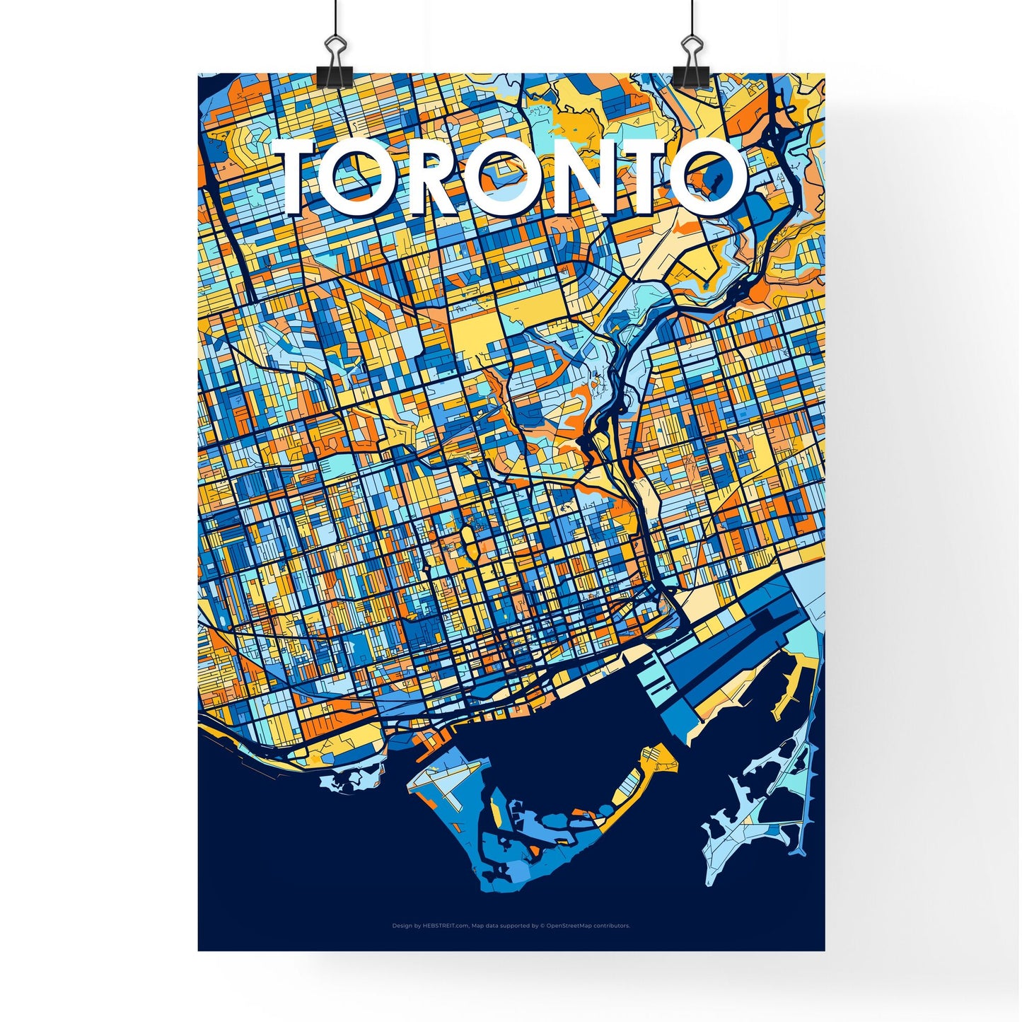 TORONTO CANADA Vibrant Colorful Art Map Poster Blue Orange