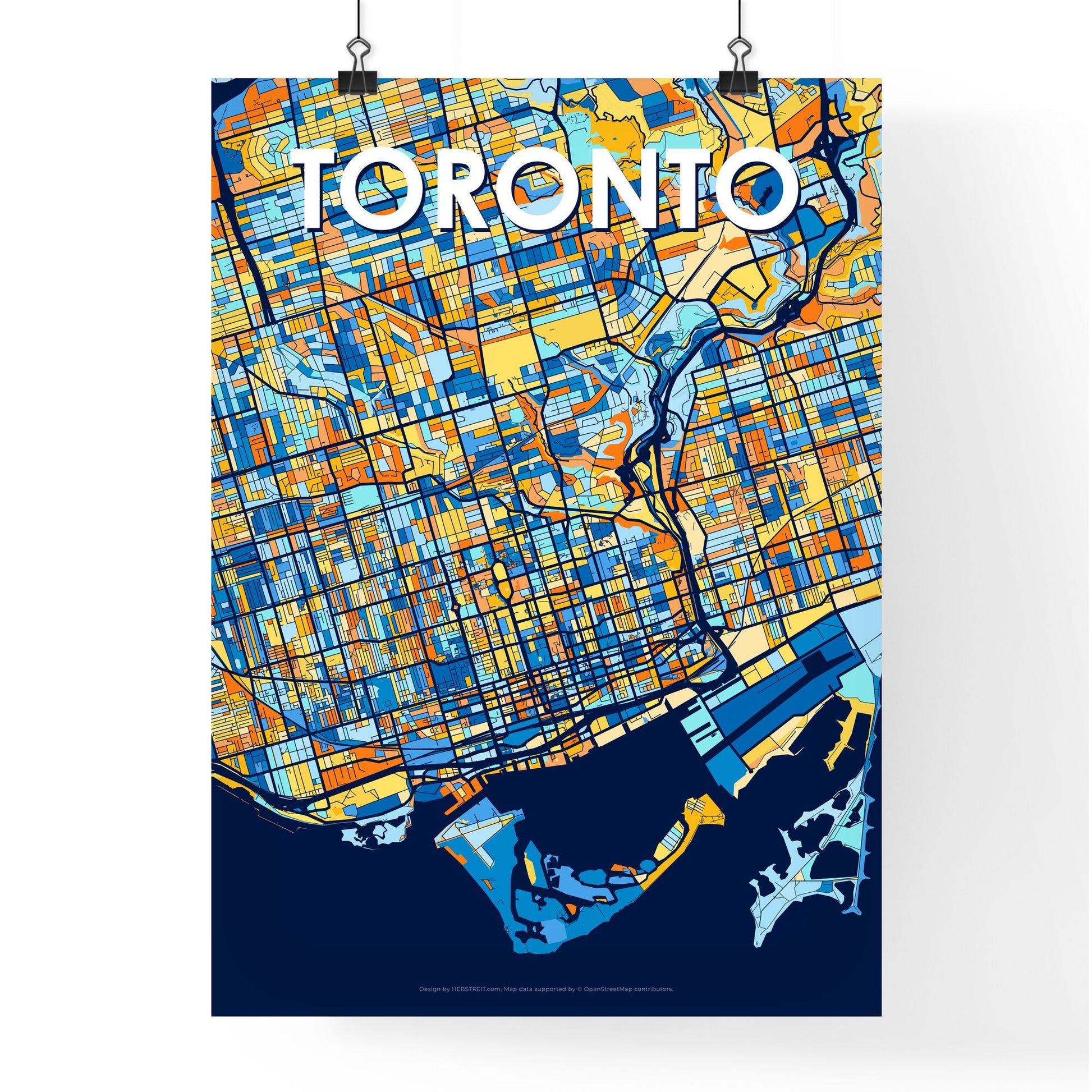 TORONTO CANADA Vibrant Colorful Art Map Poster Blue Orange