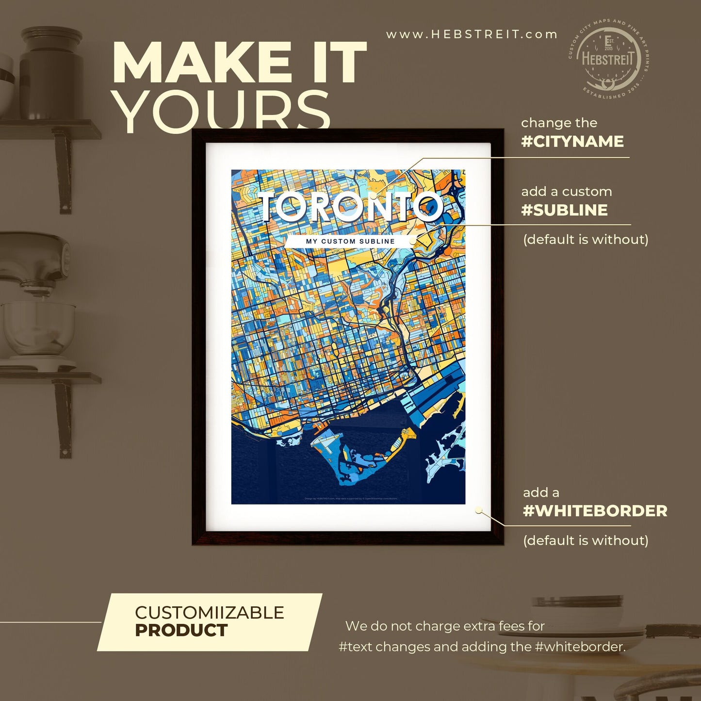 TORONTO CANADA Vibrant Colorful Art Map Poster Blue Orange