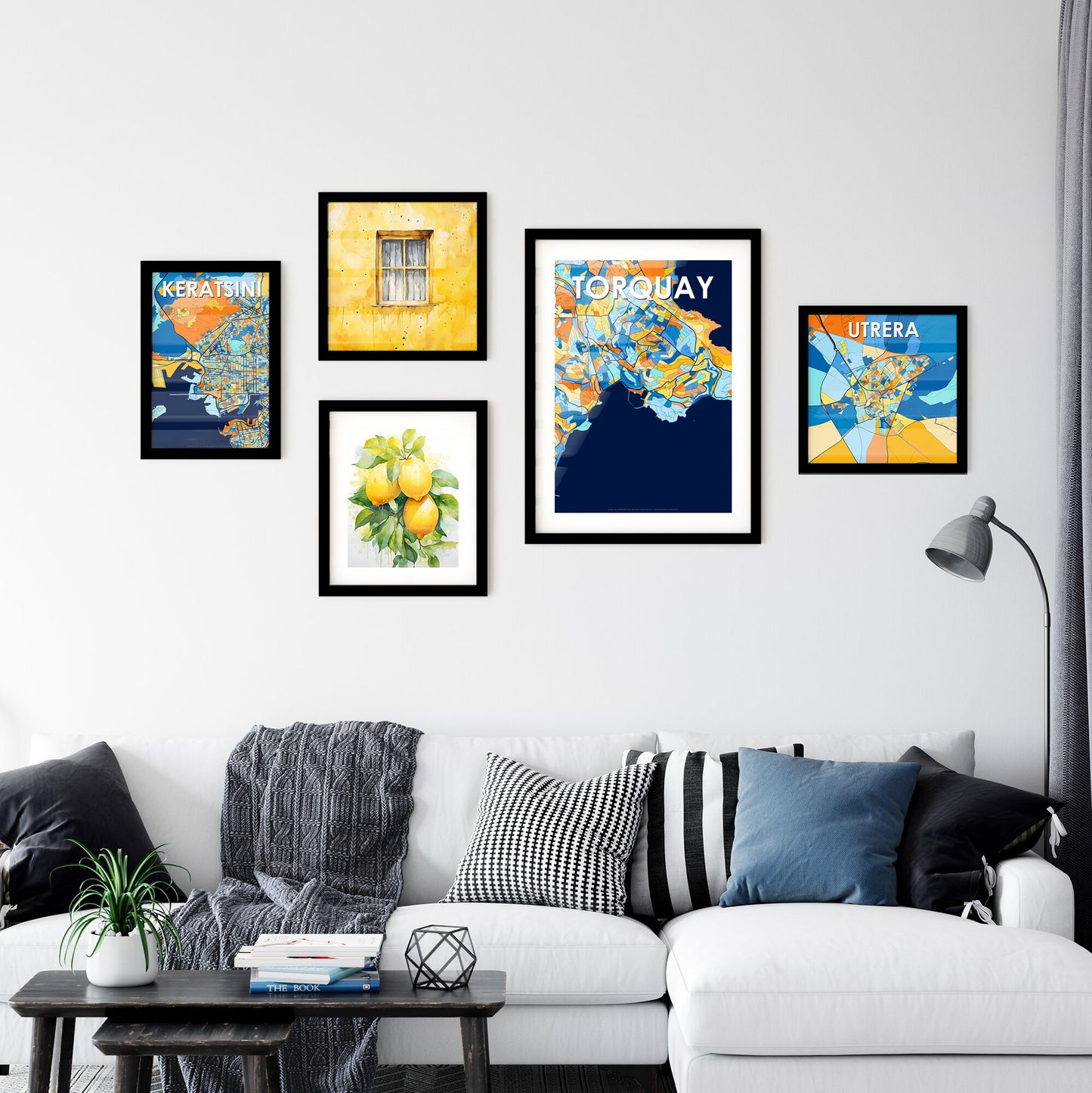 TORQUAY ENGLAND Vibrant Colorful Art Map Poster Blue Orange