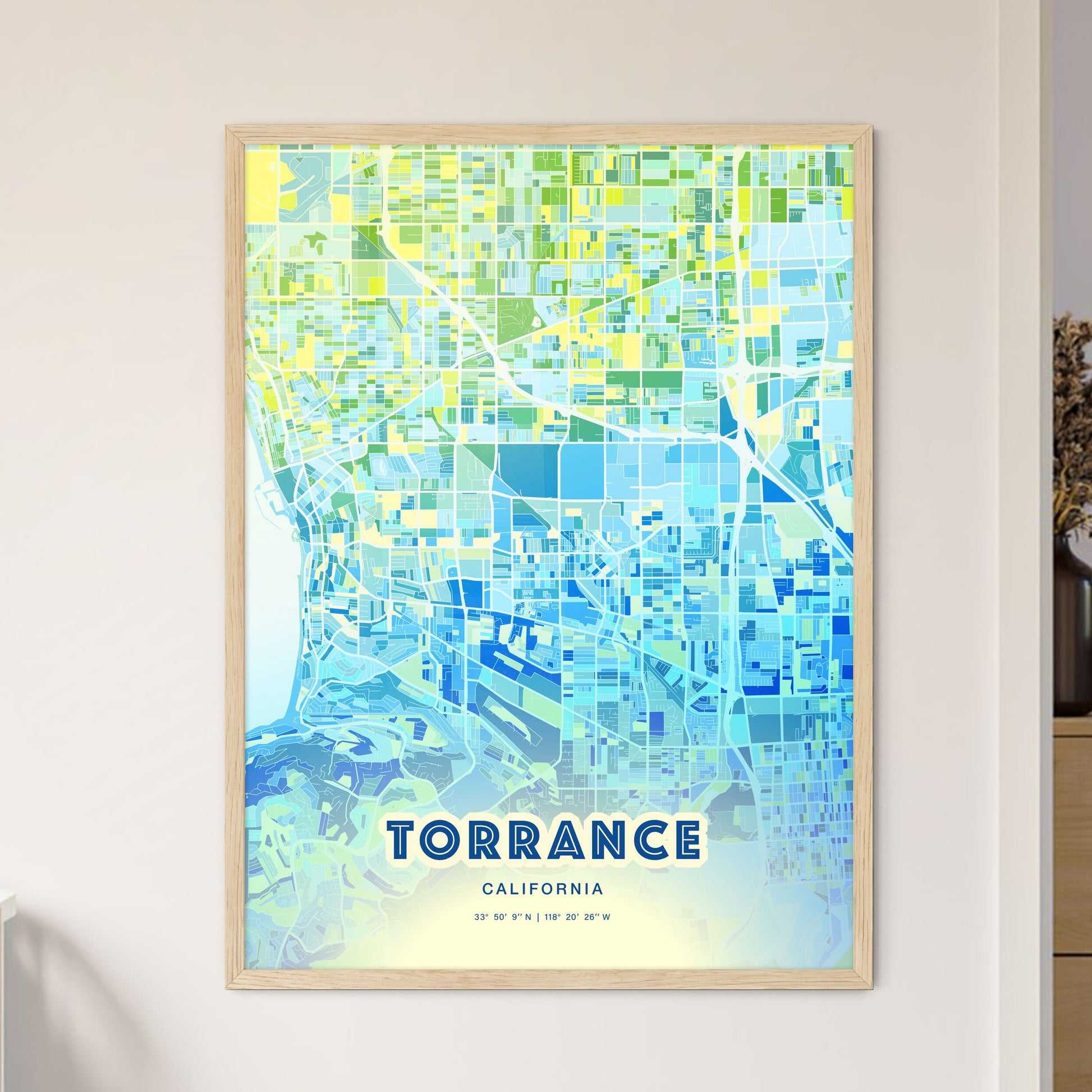 Colorful Torrance California Fine Art Map Cool Blue