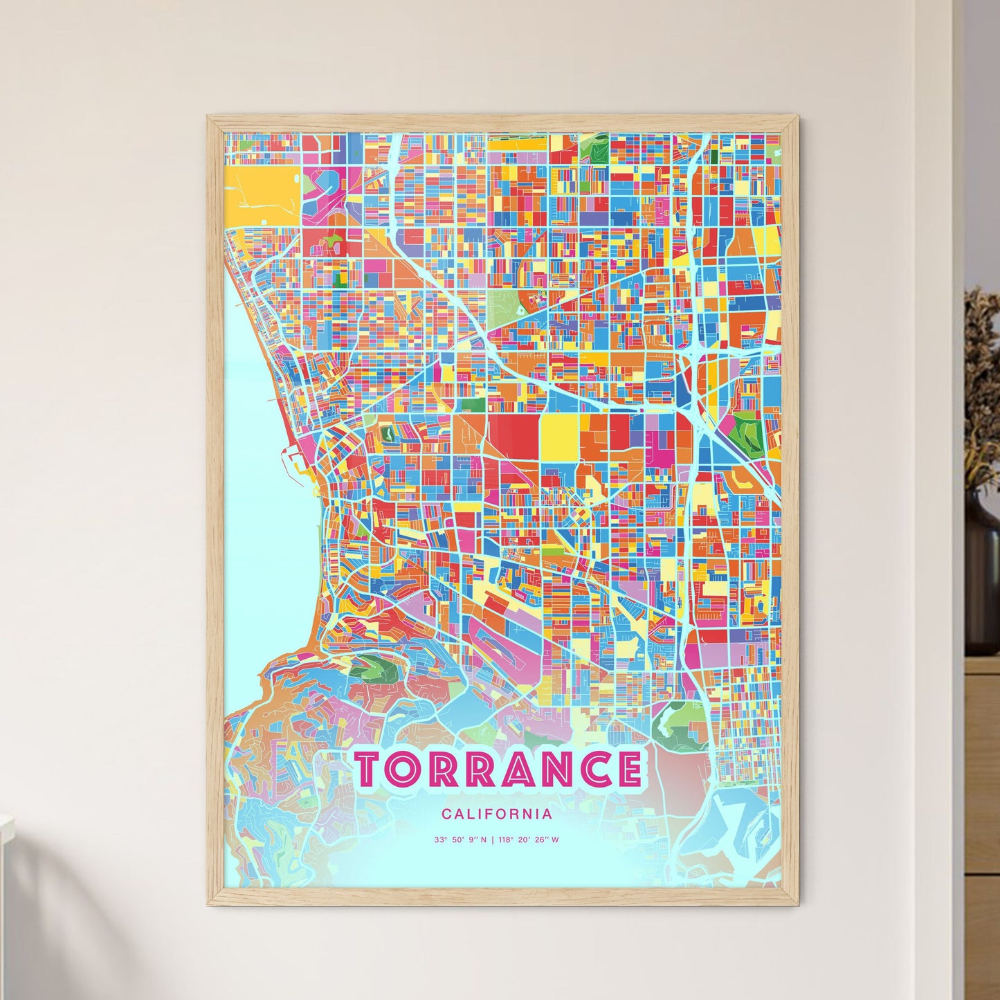 Colorful Torrance California Fine Art Map Crazy Colors