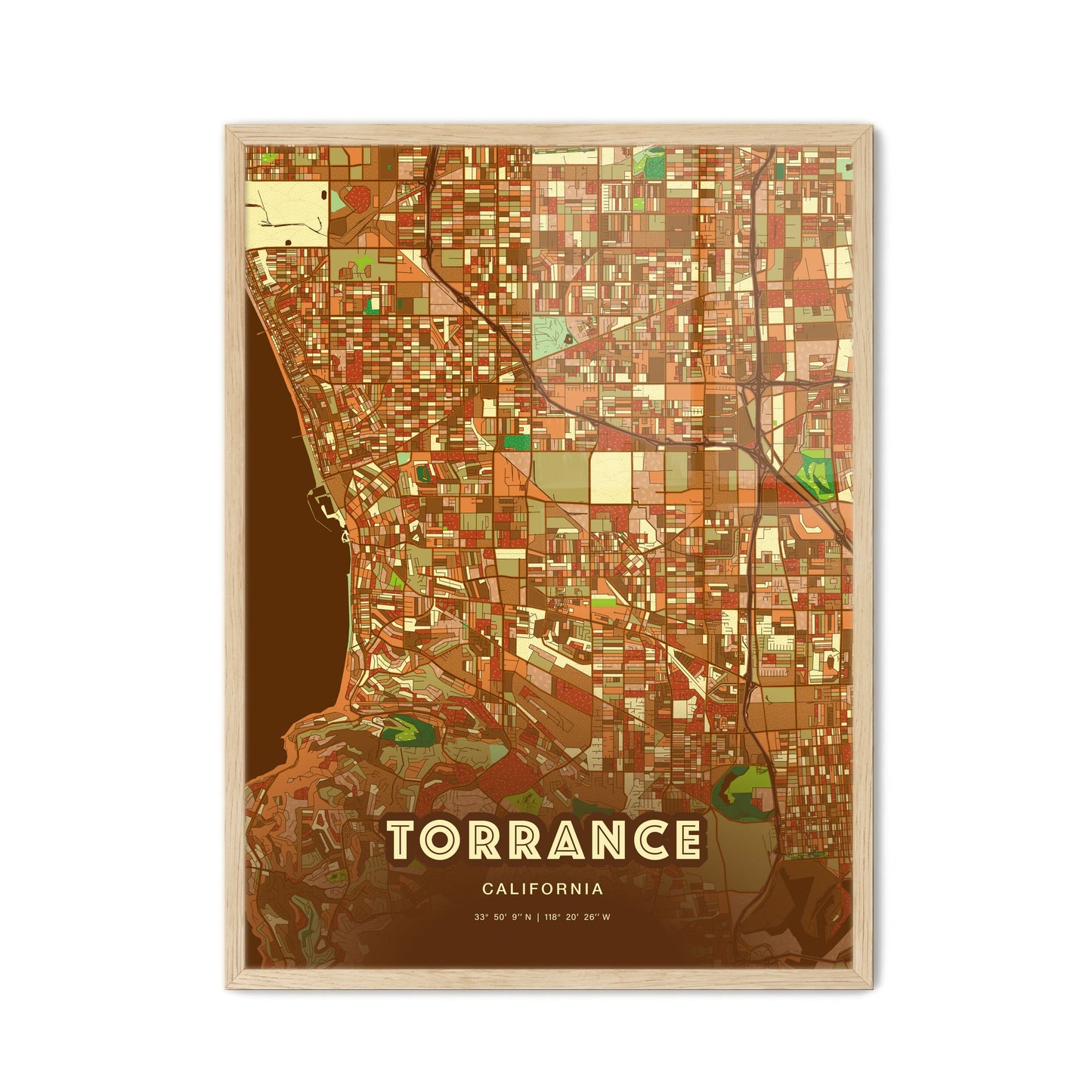 Colorful Torrance California Fine Art Map Farmhouse