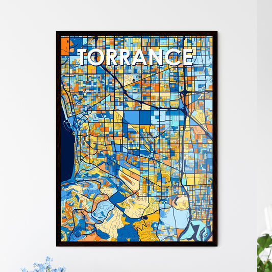 TORRANCE CALIFORNIA Vibrant Colorful Art Map Poster Blue Orange