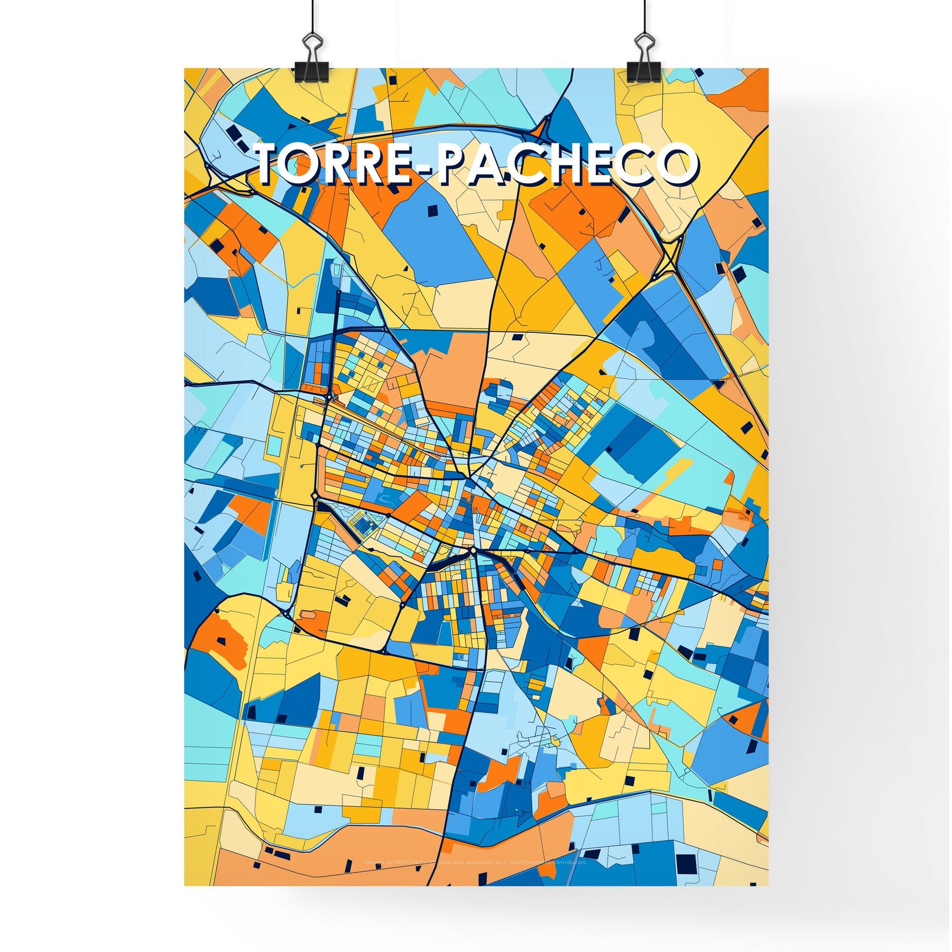 TORRE-PACHECO SPAIN Vibrant Colorful Art Map Poster Blue Orange