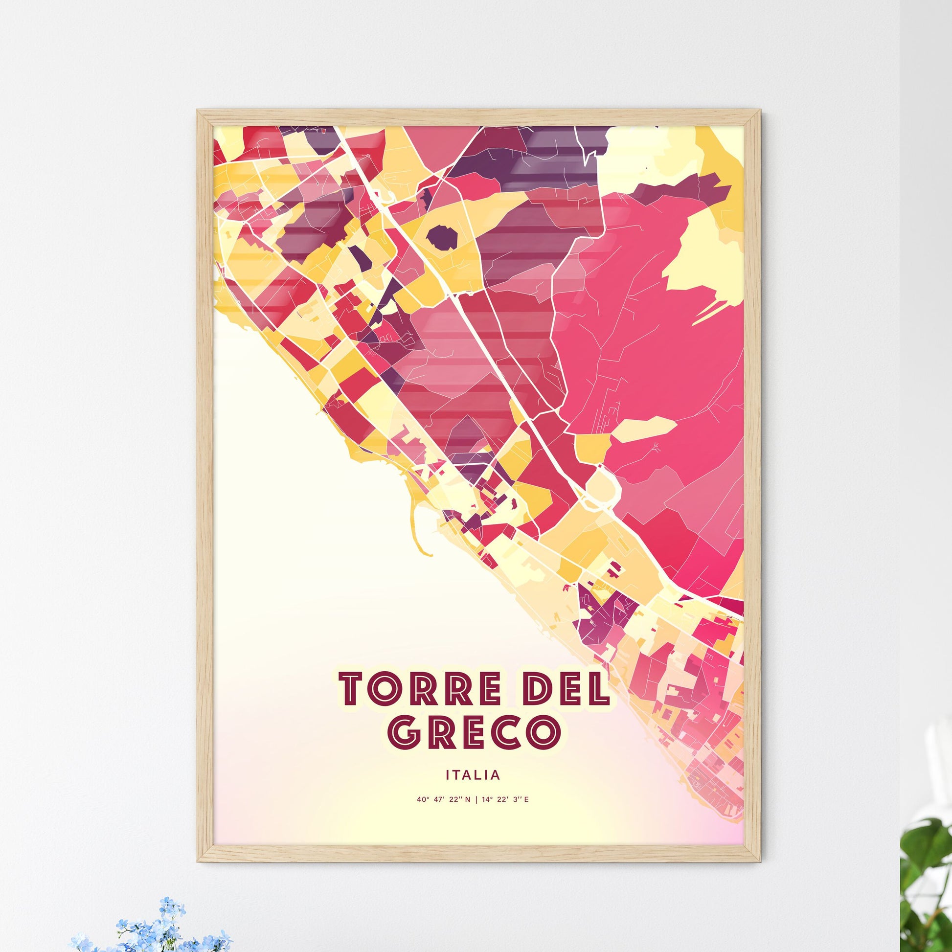 Colorful Torre Del Greco Italy Fine Art Map Hot Red