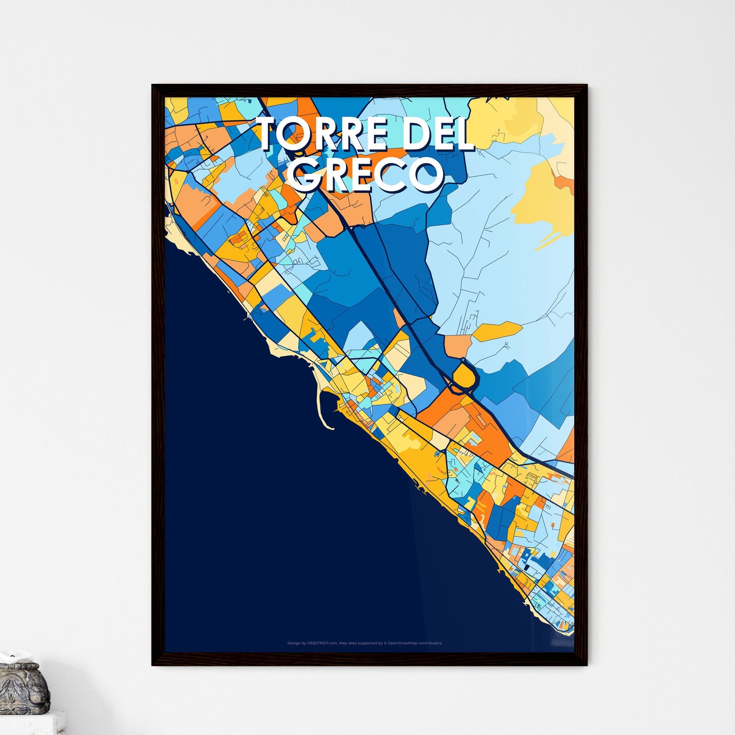 TORRE DEL GRECO ITALY Vibrant Colorful Art Map Poster Blue Orange