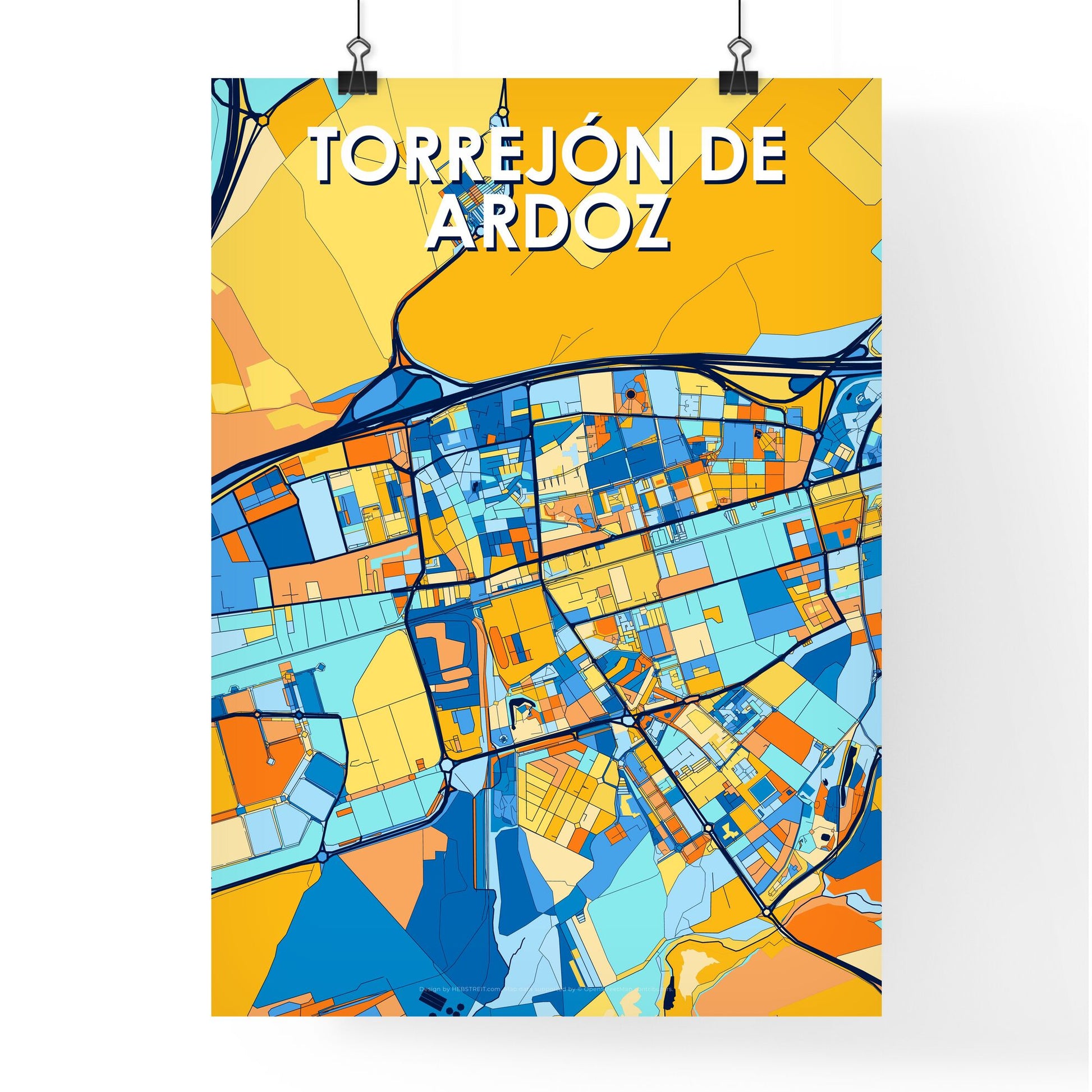 TORREJÓN DE ARDOZ SPAIN Vibrant Colorful Art Map Poster Blue Orange