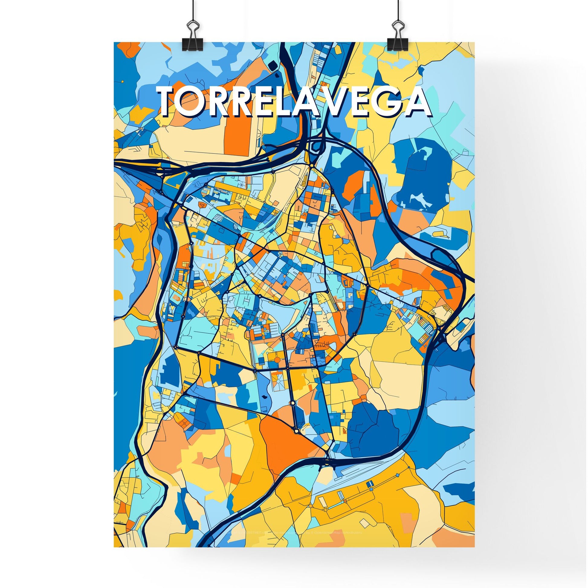 TORRELAVEGA SPAIN Vibrant Colorful Art Map Poster Blue Orange