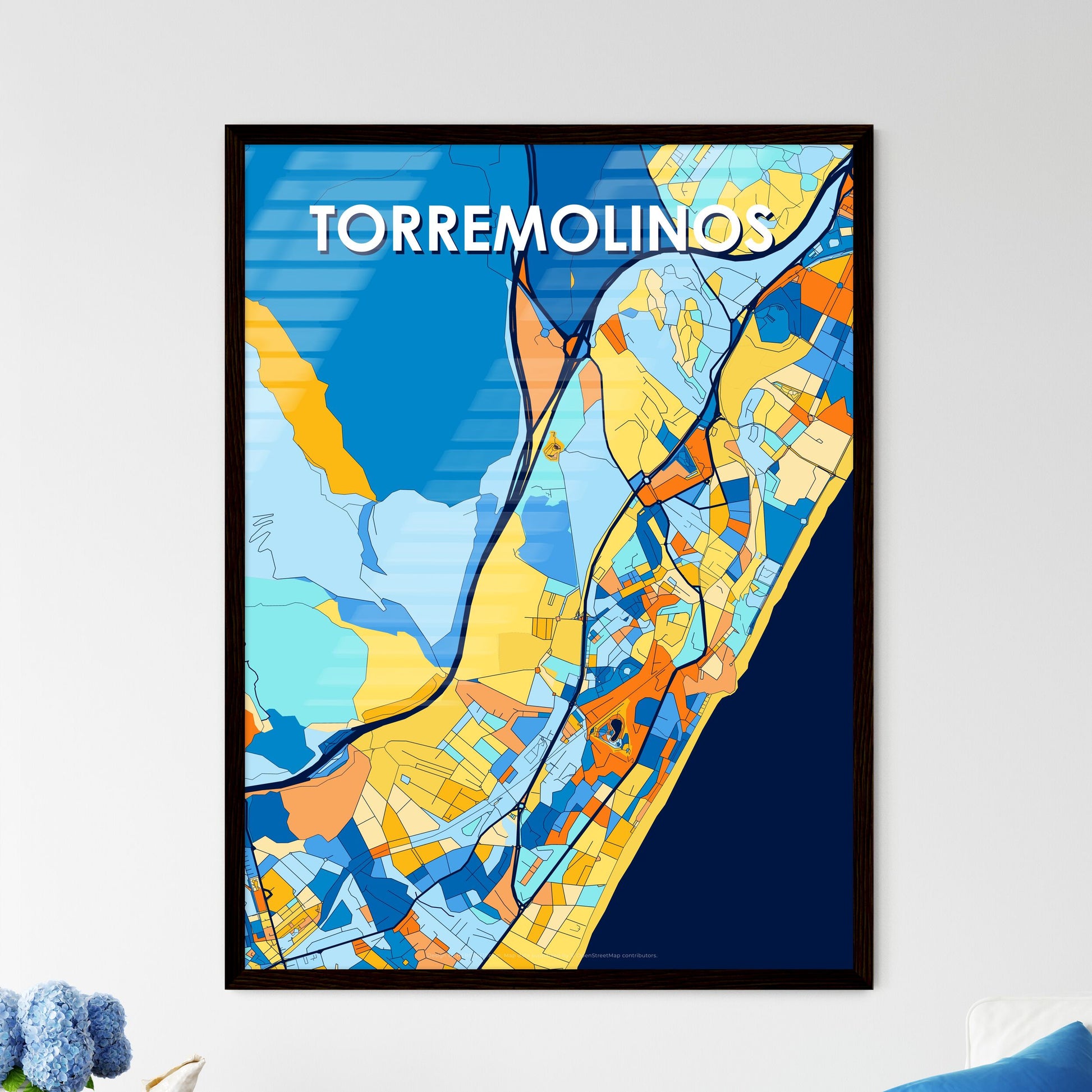 TORREMOLINOS SPAIN Vibrant Colorful Art Map Poster Blue Orange