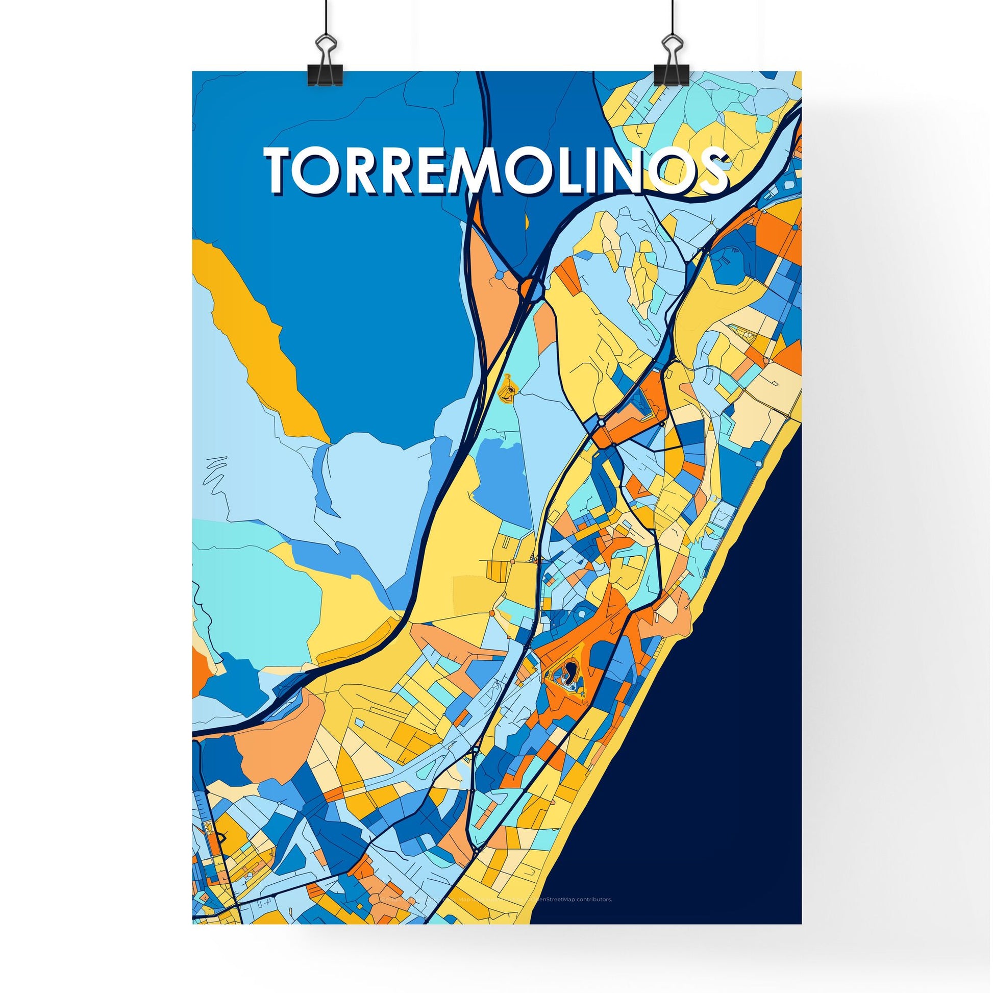 TORREMOLINOS SPAIN Vibrant Colorful Art Map Poster Blue Orange