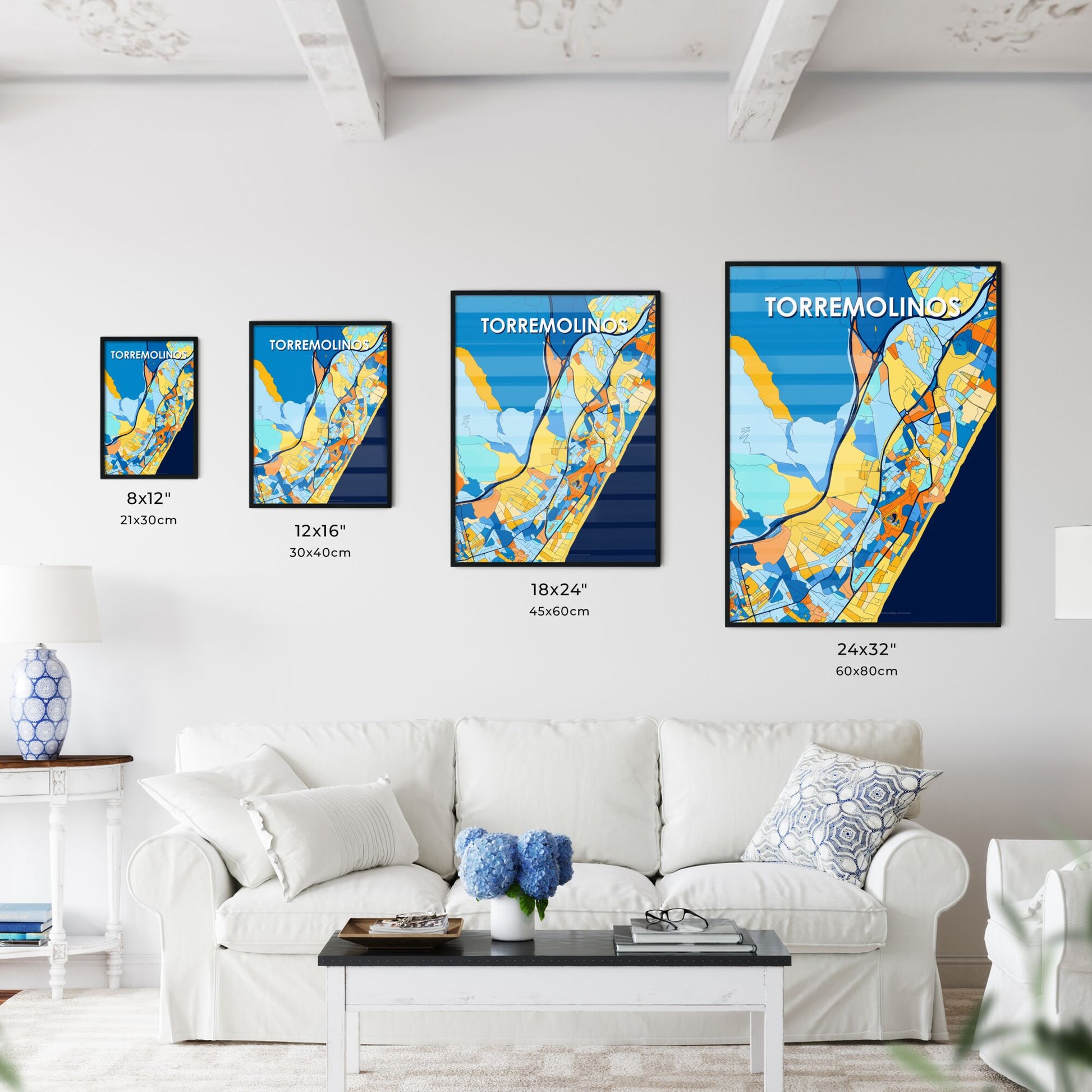 TORREMOLINOS SPAIN Vibrant Colorful Art Map Poster Blue Orange